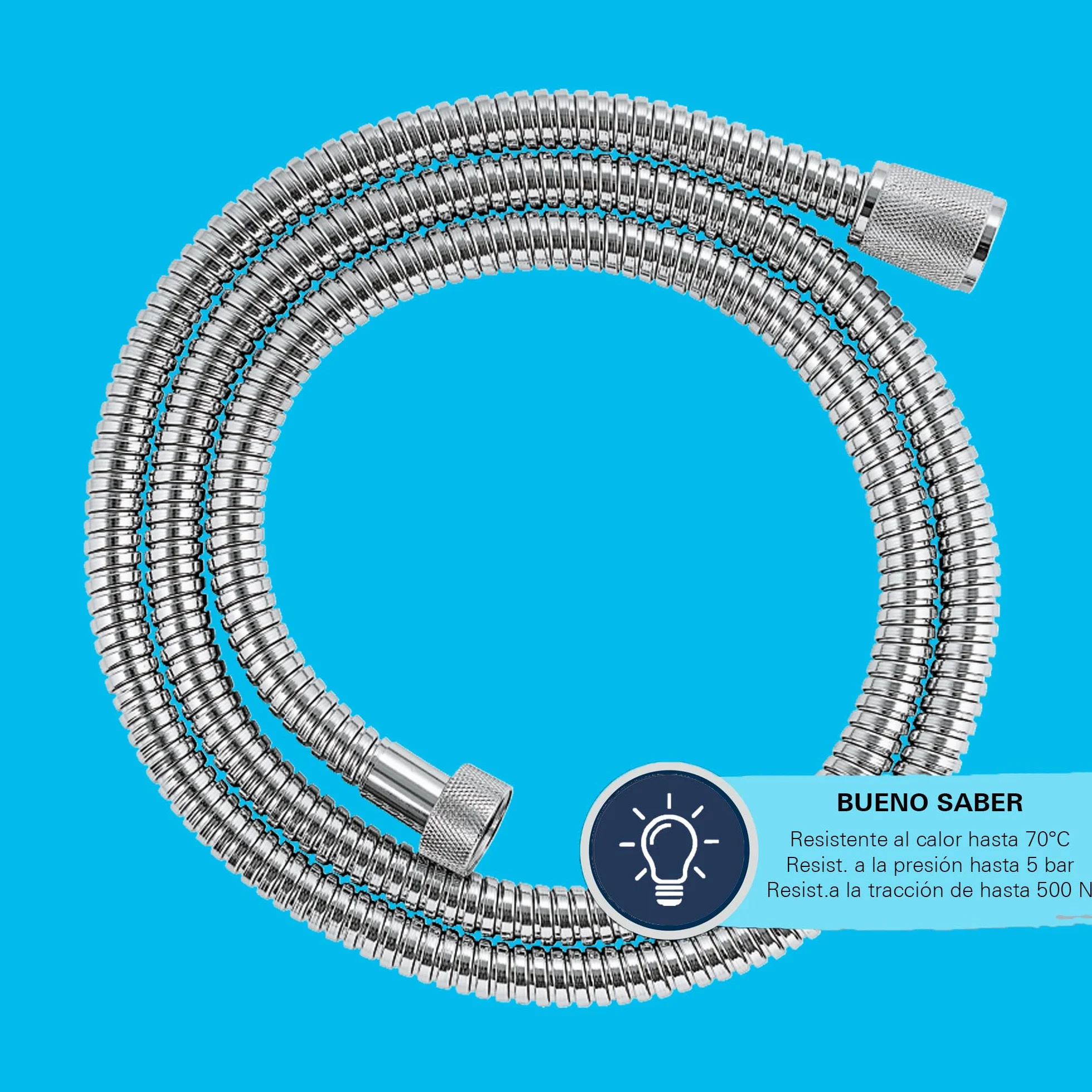 GROHE Vitalioflex Metal - Flexo de ducha (1.75m, resistente al calor, sistema anti-torsión, conexión universal, instalación QuickFix), cromo, 22100000