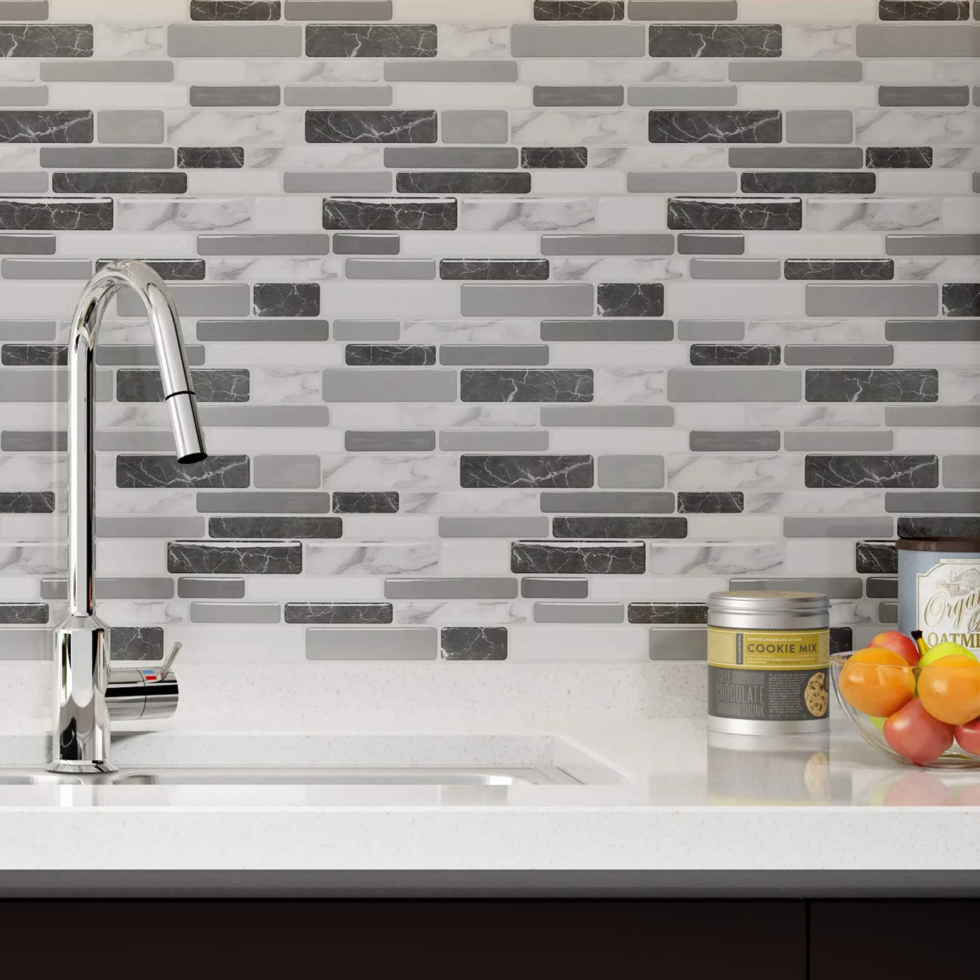 Art3d Azulejos para salpicaduras de cocina de mármol gris, 30x30cm, 6 hojas