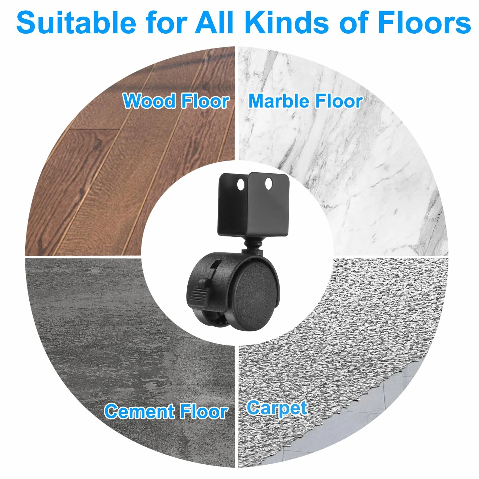 PATIKIL Rueda Giratoria De 1.5" Con Soporte En U De 0.79", Juego De 4 Ruedas Giratorias De Nylon 360° Sin Ruido Con Frenos Para Patas De Muebles Negro