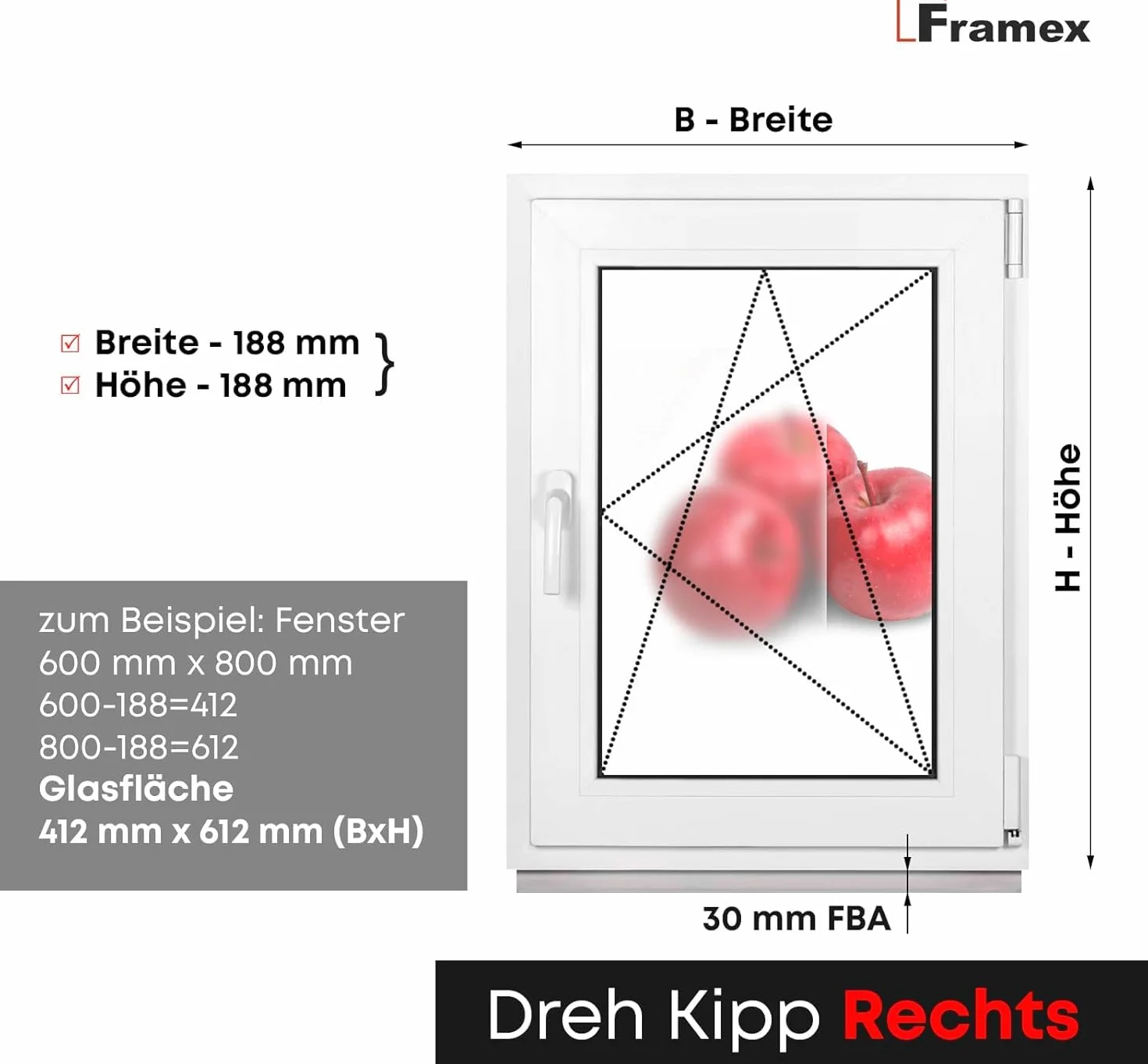 Ventana para sótano de plástico, cristal esmerilado blanco satinado, ancho x alto 70 x 40 cm (700 x 400 mm), 2 vías (32 mm), inclinación giratoria DIN derecha (mango izquierdo)