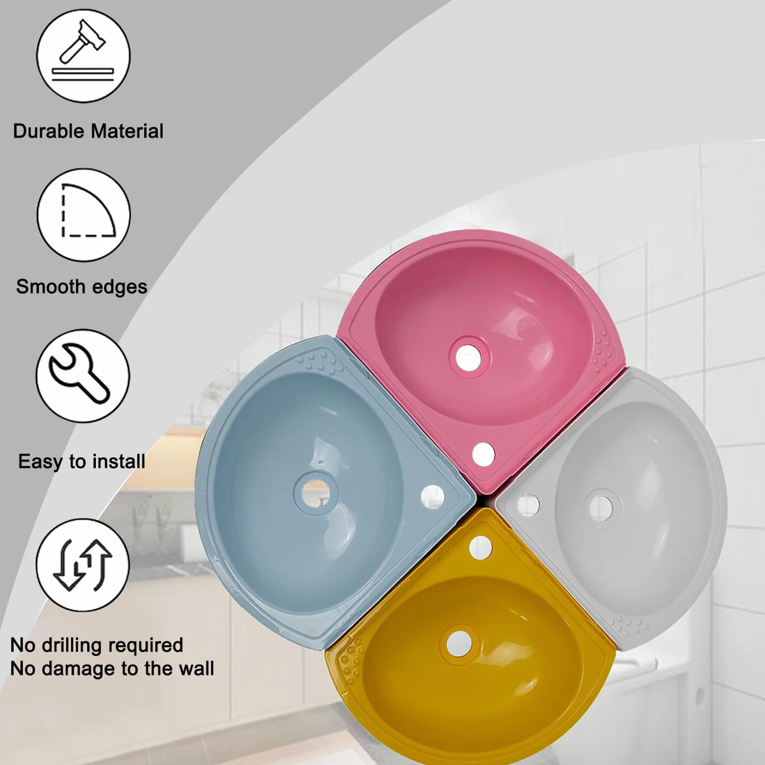 Lavabo Esquinero de Pared Triangular con Grifo, Plástico para Baño Pequeño, Monocubeta de Cocina y Balcón