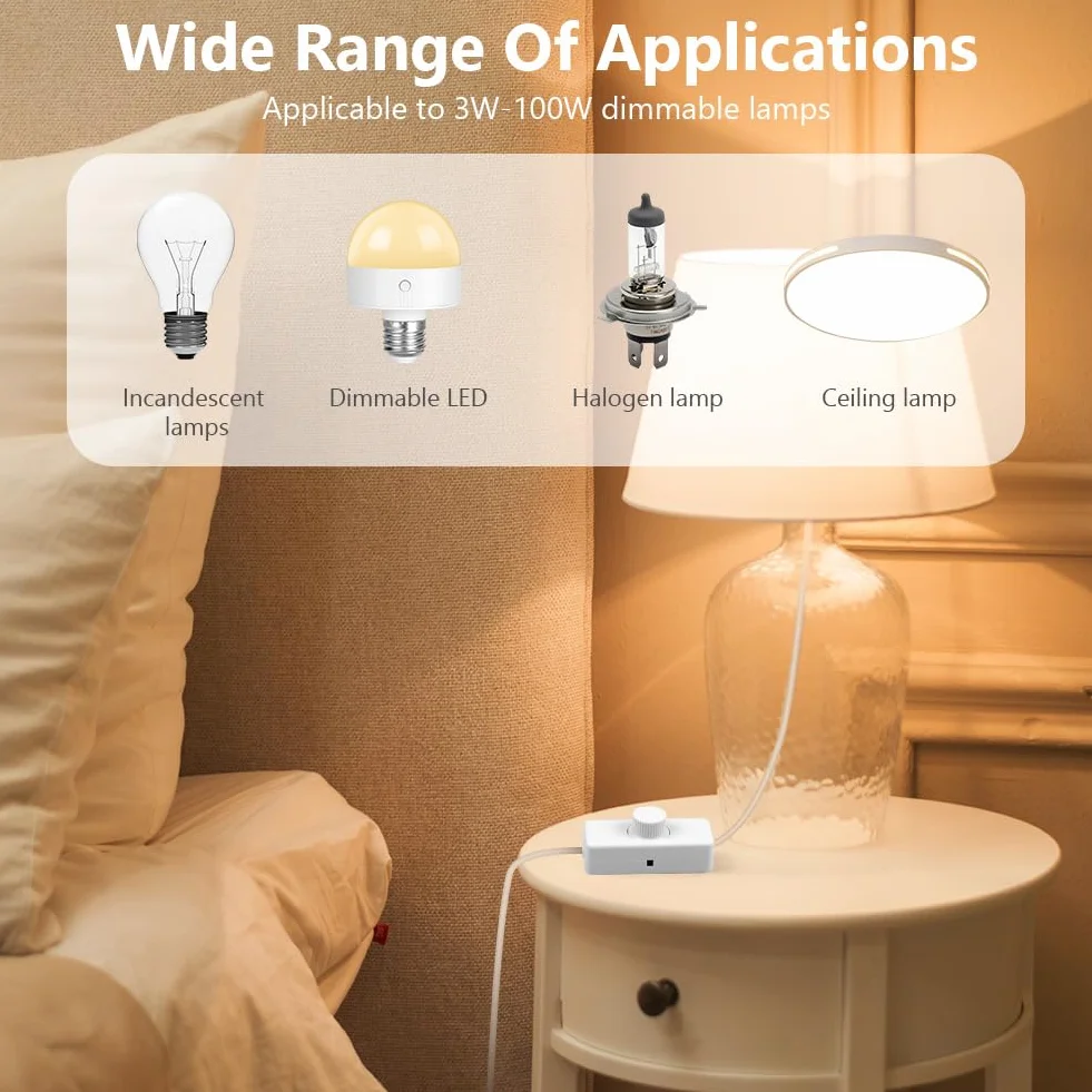 AXFEE Interruptor Regulador de Luz, Dimmer Led 220V, 220V-240V AC/50hz Regulador Intensidad Led, Potenciómetro Regulador de Luz con Interruptor, para 3-100W Lampara LED y Bombillas Regulables, Blanco
