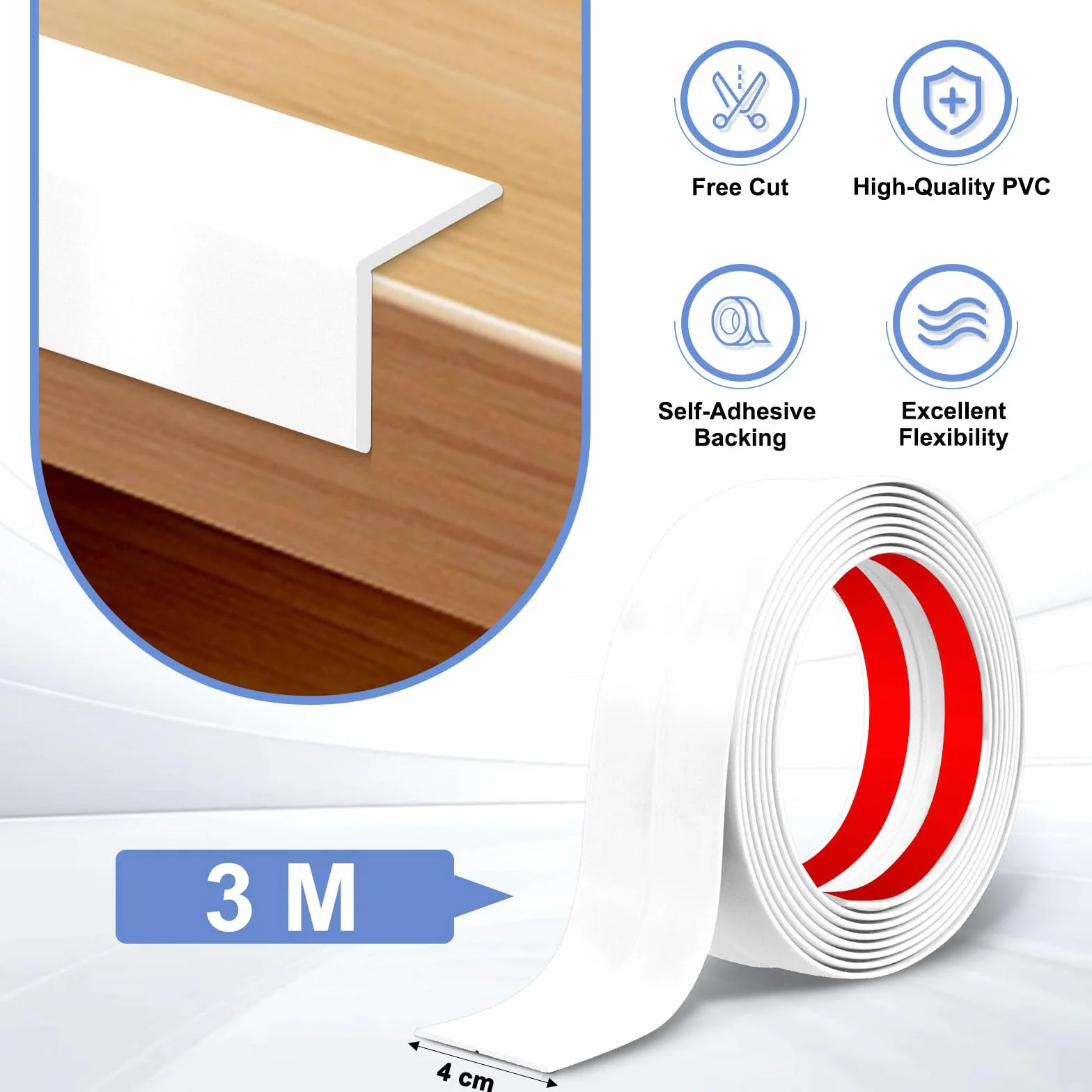 Molduras Decorativas Autoadhesivas Flexibles de Pared para Protección de Bordes Esquinas Techos Blanco Brillante 4cmx3m