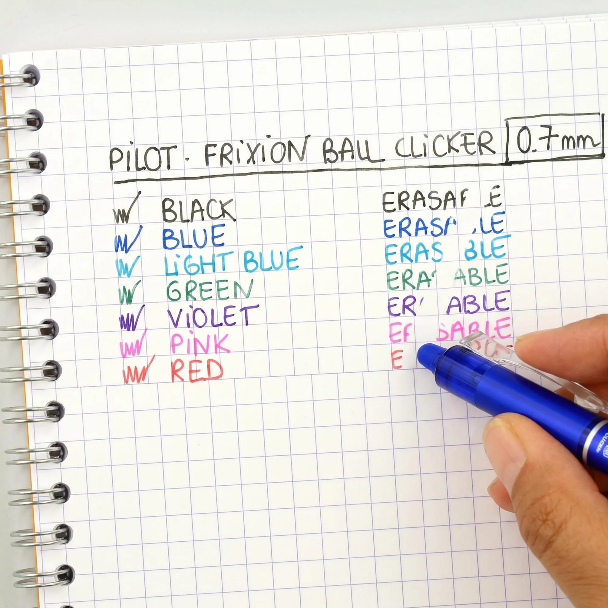 PILOT FriXion Ball Clicker 07 Pack 4 Bolígrafos Borrables Tinta Termosensible Roller Retráctil Recargable Negro Azul Rojo Verde Punta Media