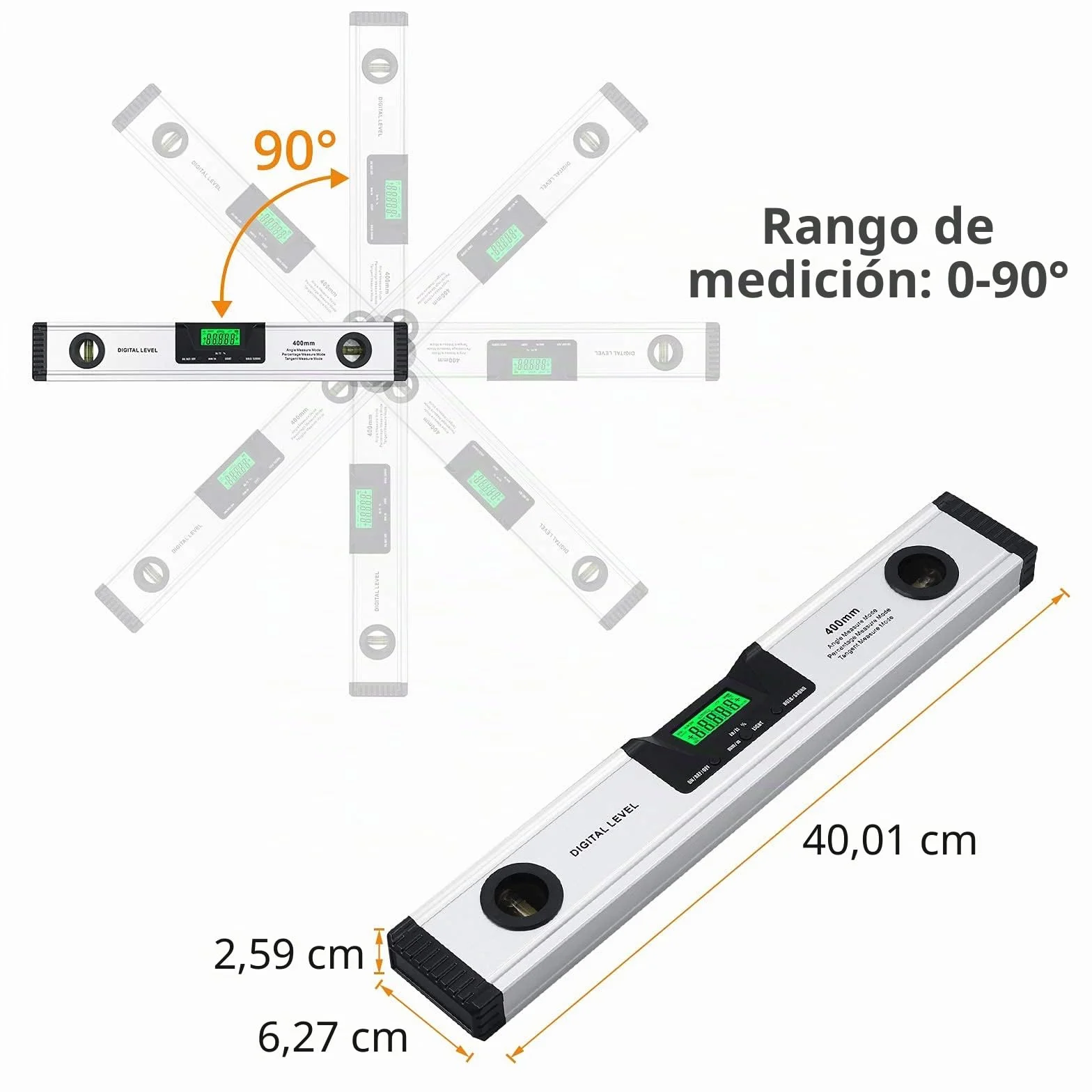 Neoteck Inclinometro Digital 400mm/16” Nivel Digital con Base Magnética Transportador de Ángulo con Indicador de Audio para Aplicaciones Industriales, Obras de Renovación