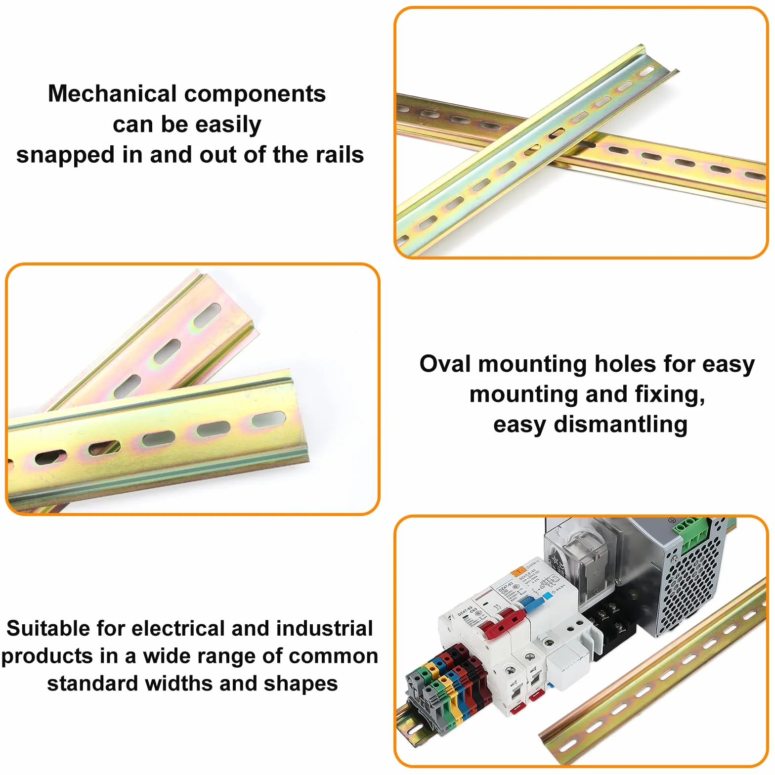 8 rieles DIN, rieles de acero de colores, riel de suspensión, ancho 29,5 cm, altura 7,5 mm, longitud de 3,5 cm para instalar aparatos eléctricos como disyuntores