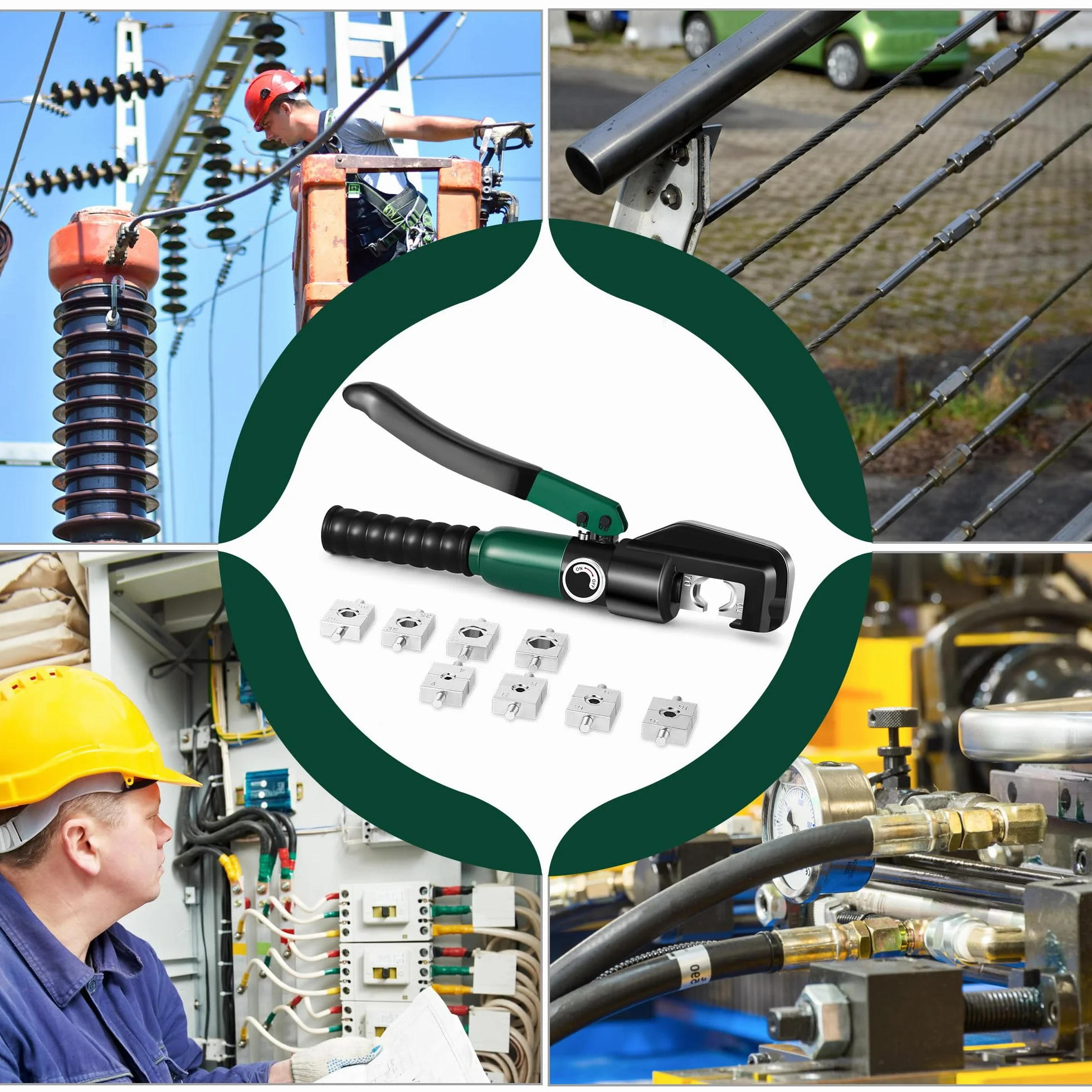 Engarzadora de terminales de cable hidráulico de 6-70 mm², kit de herramientas de cable de terminal eléctrico con 8 troqueles (herramienta de engarzado de 4-70 mm²)(YQK70)