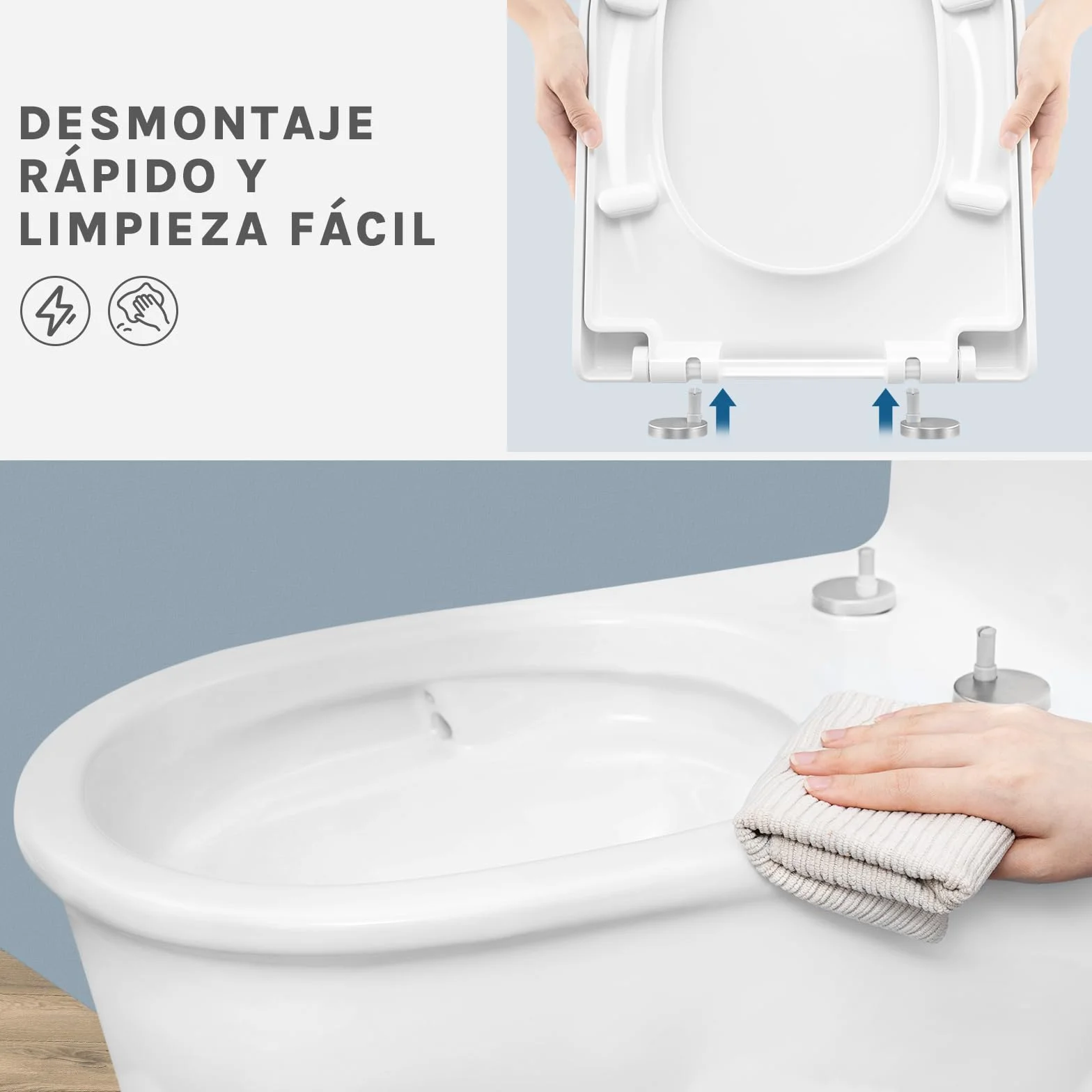 WOLTU Tapa de WC Asiento Inodoro Bisagra de Cierre Suave Instalar Rápida/Demontar Rápida, Plastico Blanco Forma de D