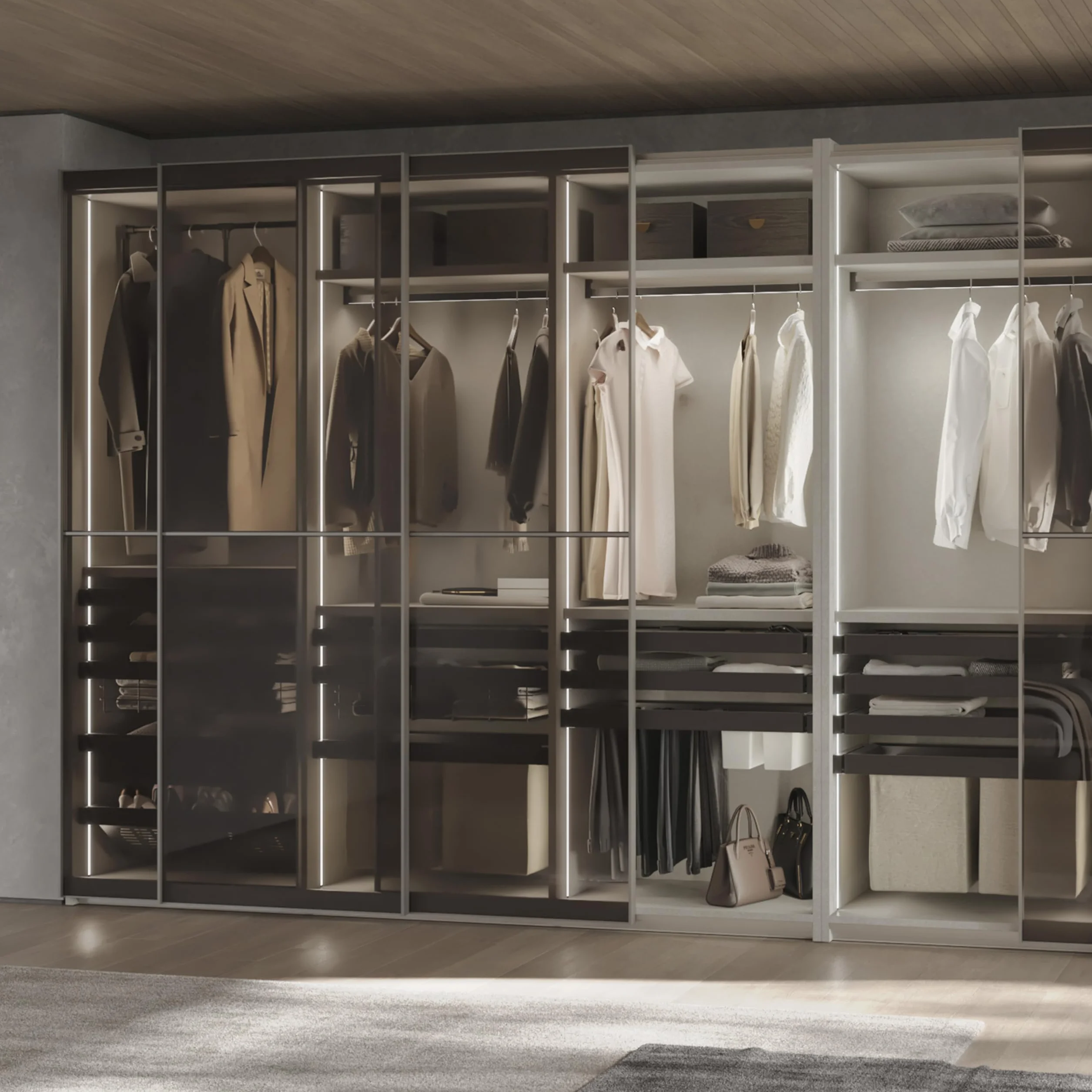 Emuca - Lote de 7 Varillas pantalonero para armarios y vestidores Quartz, Plástico y Aluminio, Titanio