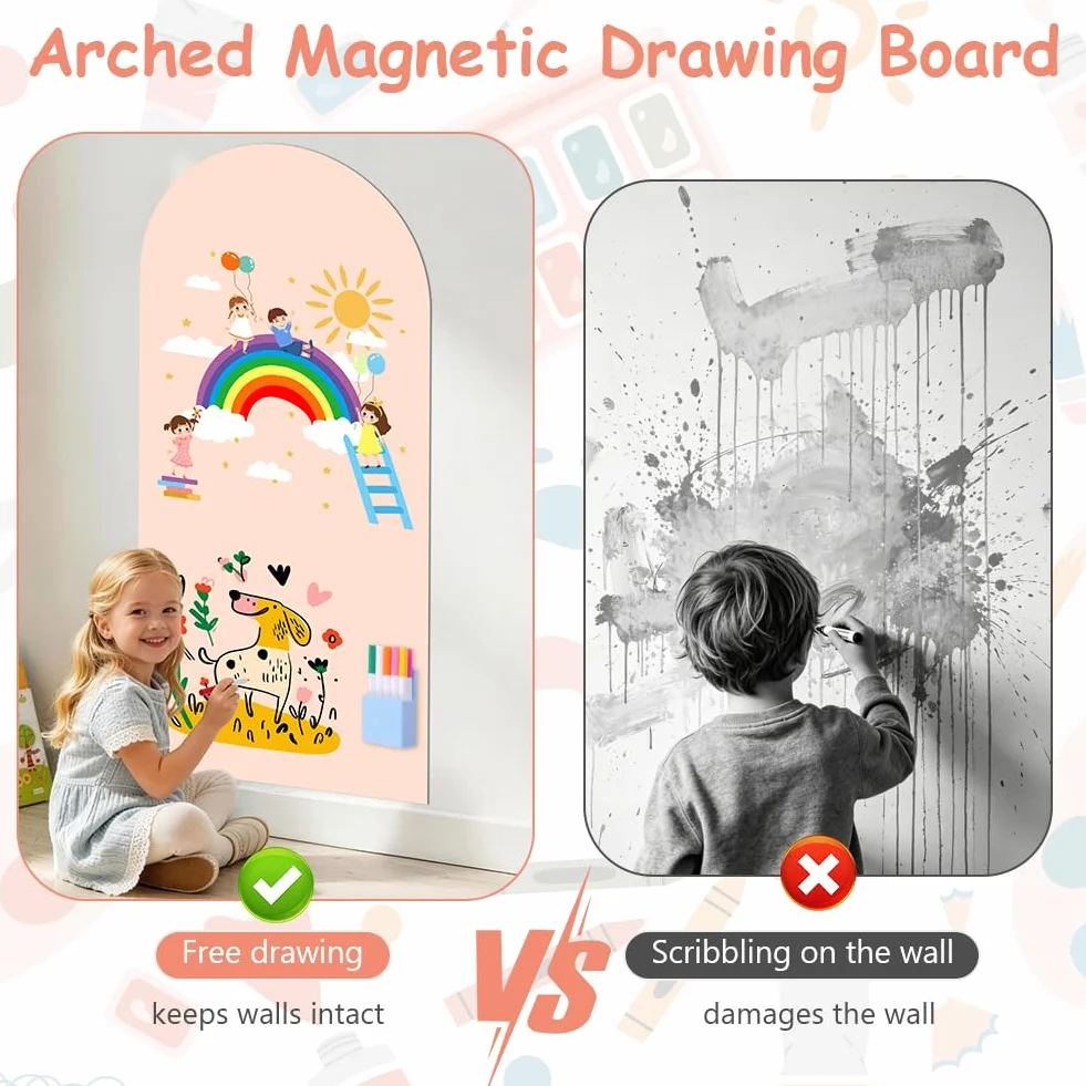 Pizarra Magnetica Infantil 44,5x100cm Papel Adhesivo Pared Tablero Autoadhesivo Recortable con Rotuladores Magnéticos