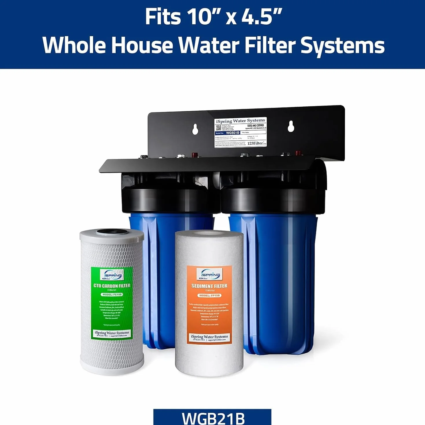 iSpring FP15B Cartucho de Repuesto para Filtro de Sedimentos de PP Premium de Alta Capacidad para Toda la Casa, 4.5 x 10 Pulgadas, 1 Unidad (Paquete de 1), Color Blanco