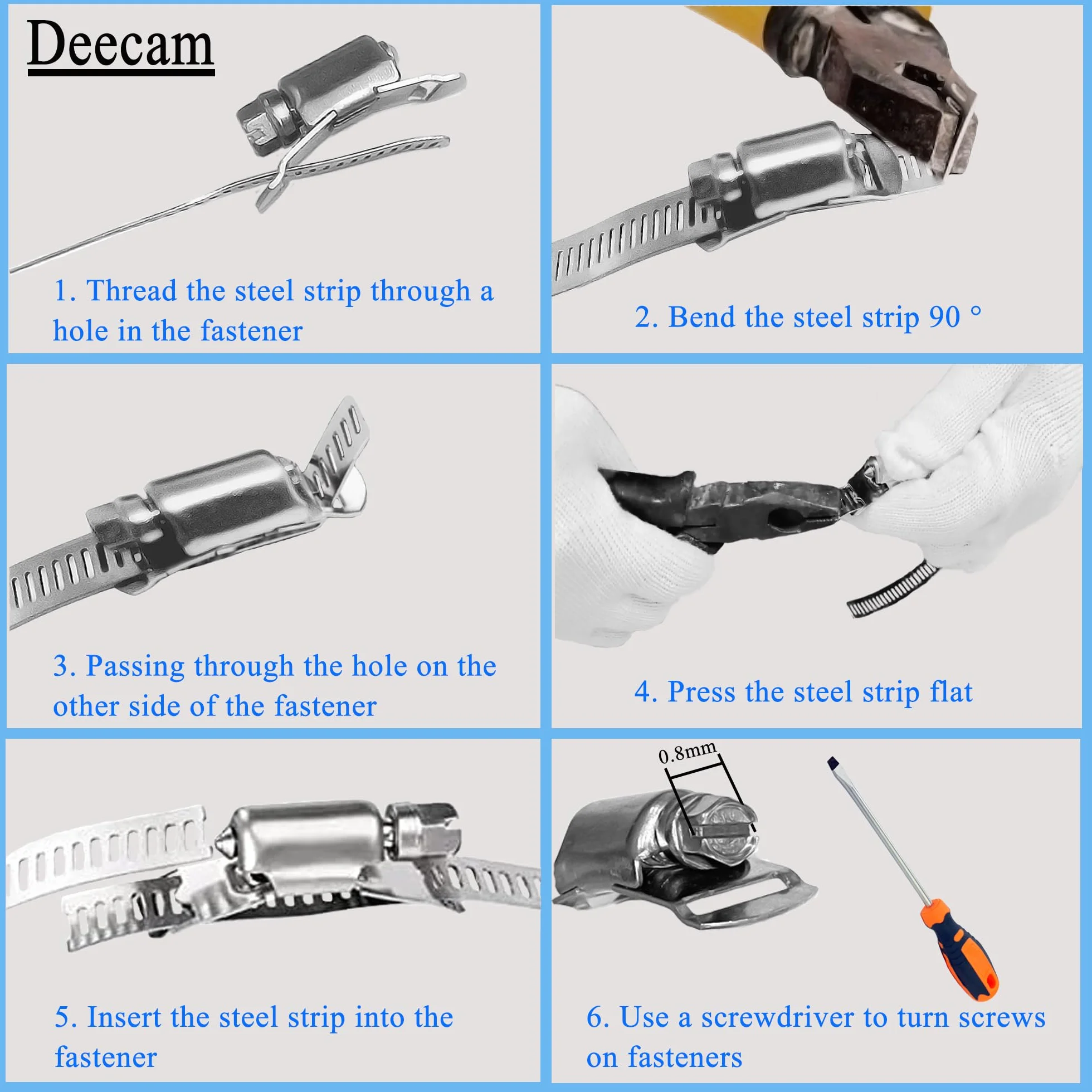 Deecam Abrazaderas Metalicas para Tubos 4M, Abrazaderas Acero Inoxidable con 12 Cierres, Adecuado para Tuberías de Gas Doméstico, Tuberías de Agua, Tuberías de Automóviles, etc.