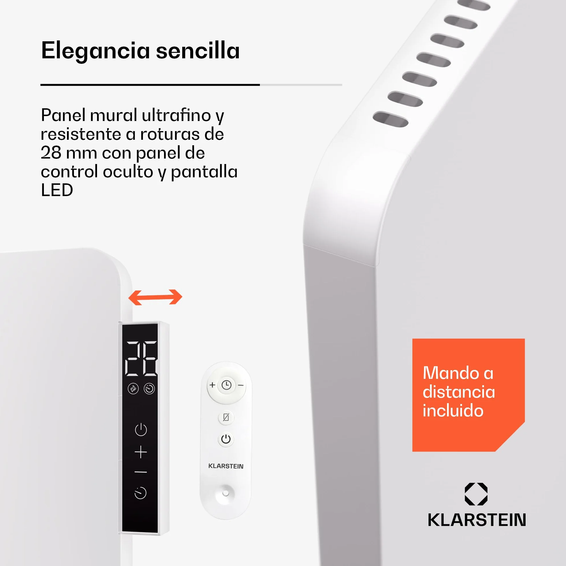 KLARSTEIN Radiador Electrico Bajo Consumo Infrarrojos, Estufa Pared 450W, Detección Ventana Abierta, Temporizador, Emisor Termico, Radiadores Bajo Consumo Electricos sin CO2