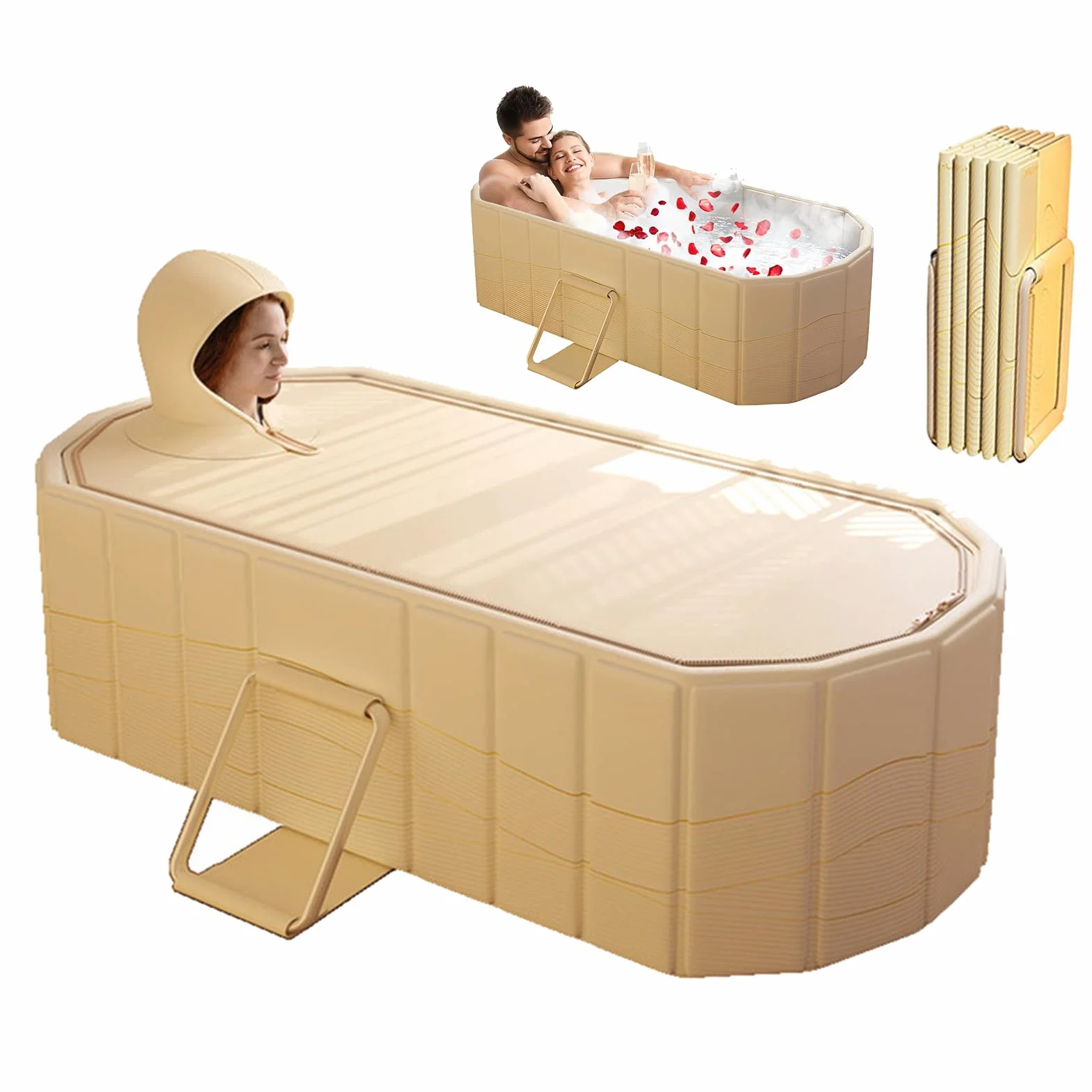 Bañera Plegable Para Adultos, 2 En 1 Baño De Hielo Y Agua Caliente, 150x55x50 cm De Grosor Bañera Portátil Independiente Para Ducha Con Tapa Minipiscina Para Spa En Casa Baño De Hielo