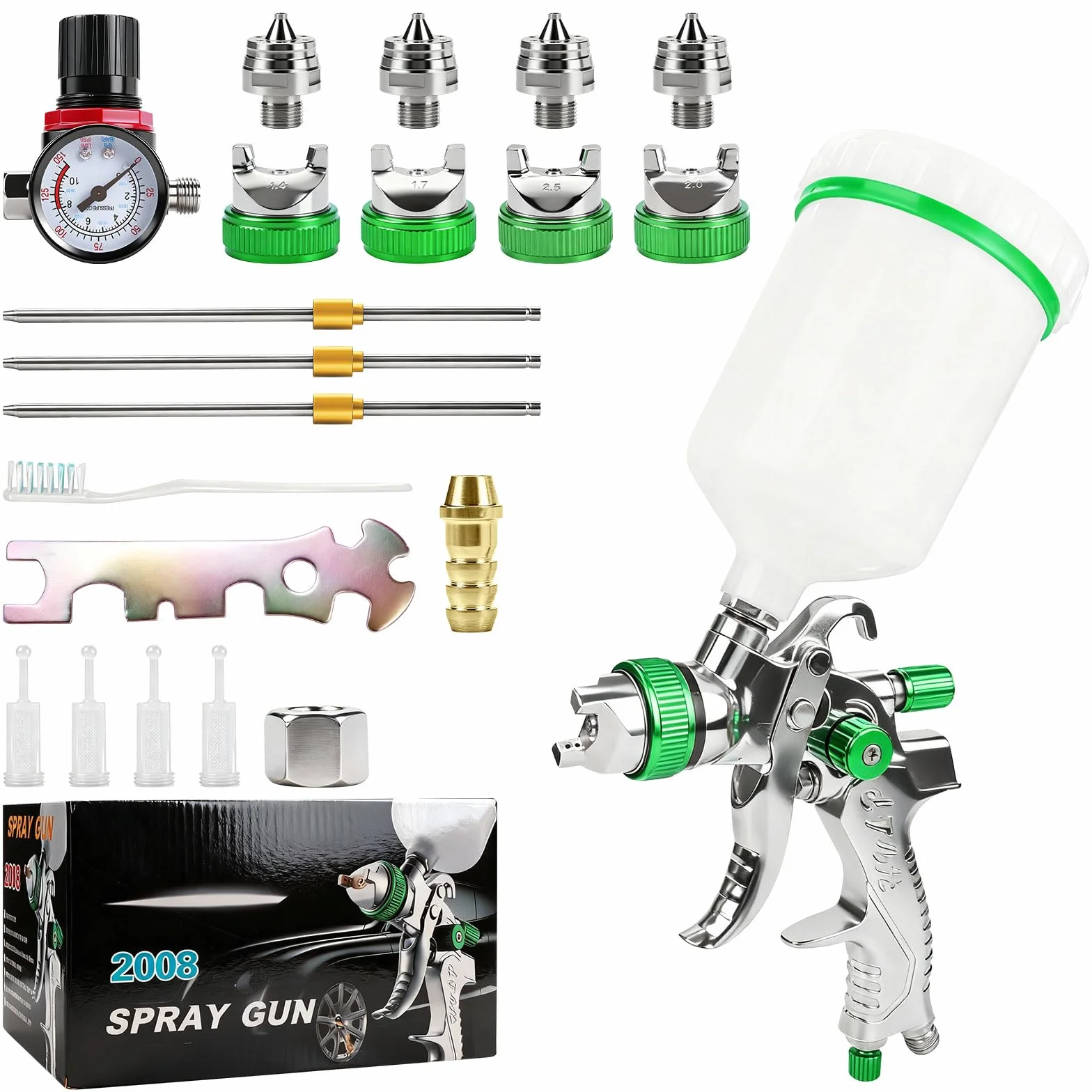 HVLP Pistola pulverizadora de Aire comprimido Profesional con boquillas de 1,4 mm, 1,7 mm, 2,0 mm y 2,5 mm, Sistema de pulverización de Pintura, Pistola con Vaso de plástico de 600 ml