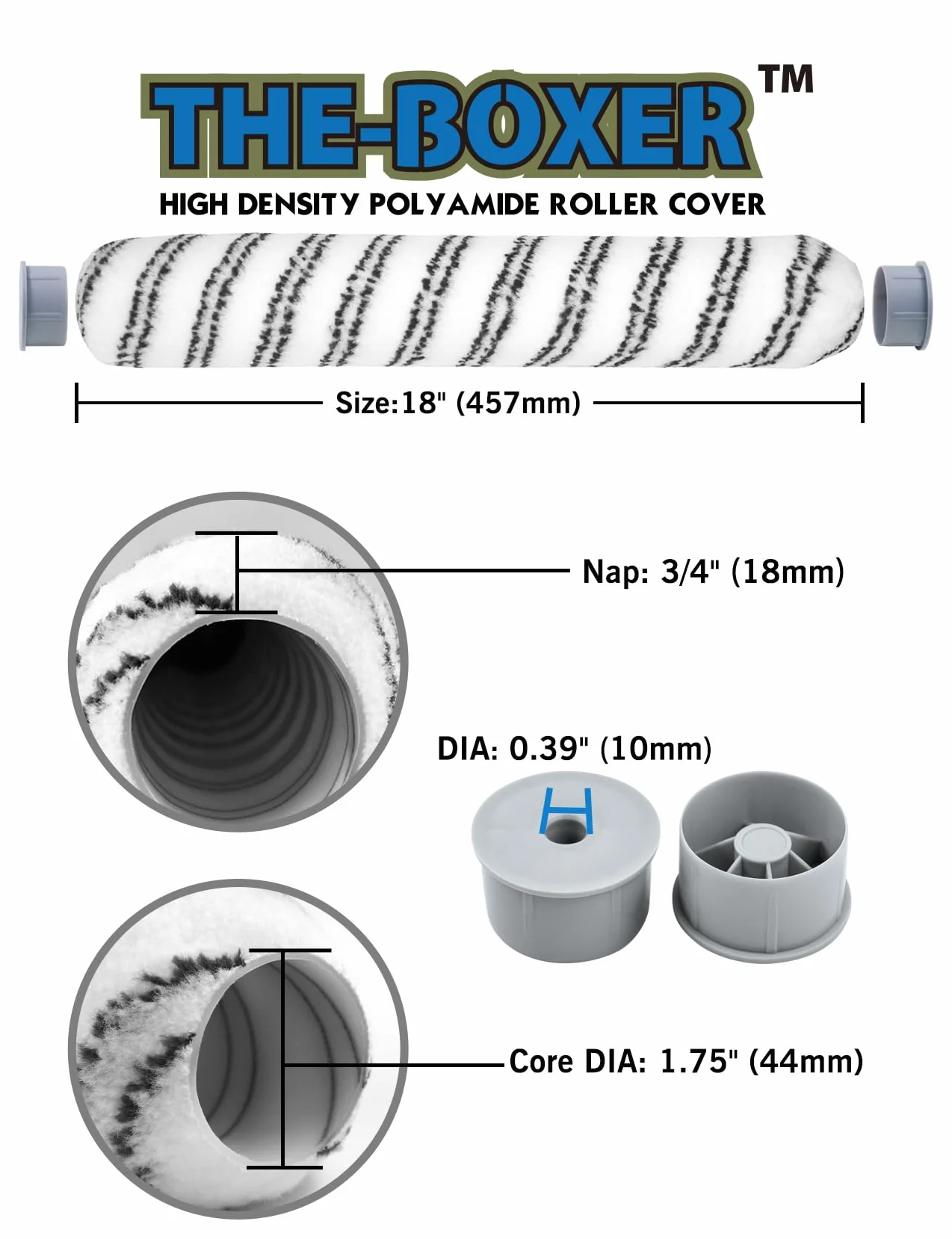ROLLINGDOG Funda para rodillo de pintura de 18 pulgadas, pelo largo de 18 mm para mampostería, paredes rugosas y texturizadas, techos y suelos, paquete de 3
