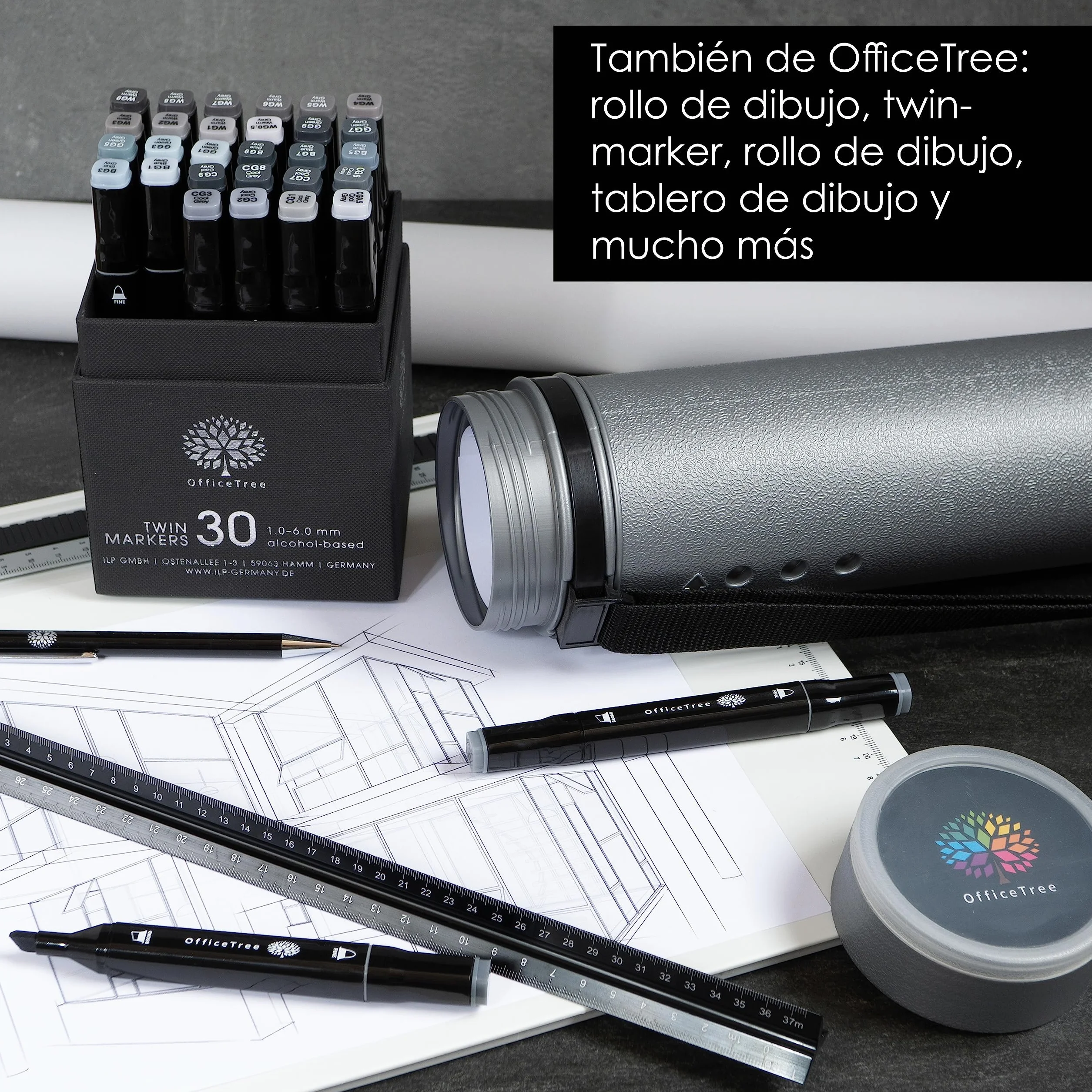 OfficeTree Escalimetro Profesional Regla Triangular 30cm Aluminio Escala 1/50-1/125 Dibujo Tecnico
