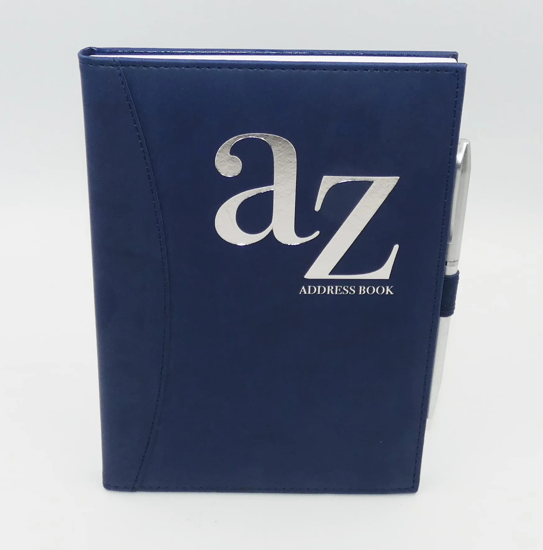 Libro de direcciones A5 piel sintética azul marino con bolígrafo