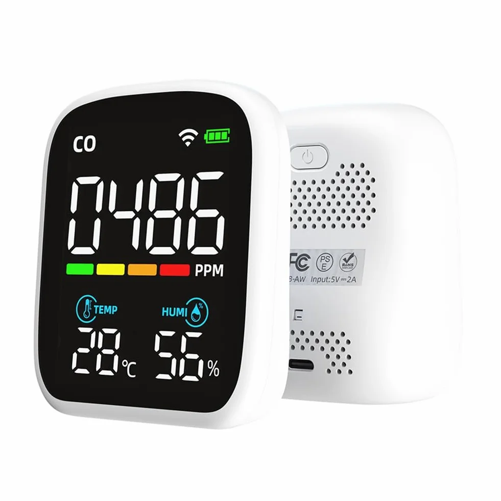 TORR PV28 Mini Detector de CO Inteligente WIFI, Monitor de Calidad del Aire Interior 3 en 1, Medidor de Temperatura y Humedad de CO, Probador de CO