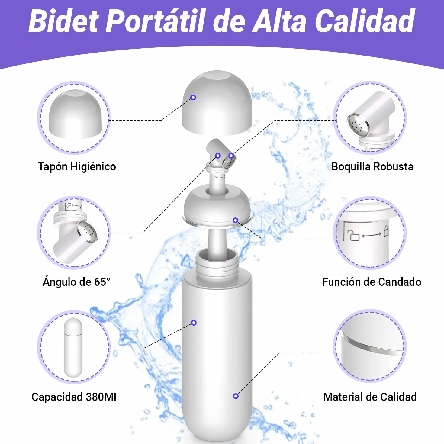 Bidet Portatil para WC - Bide Portatil Mujeres y Hombres 380ML - Botella Perineal Postparto - Grifo Bidet para WC - Portable Bidet para WC - Ducha Bidet - EL ORIGINAL
