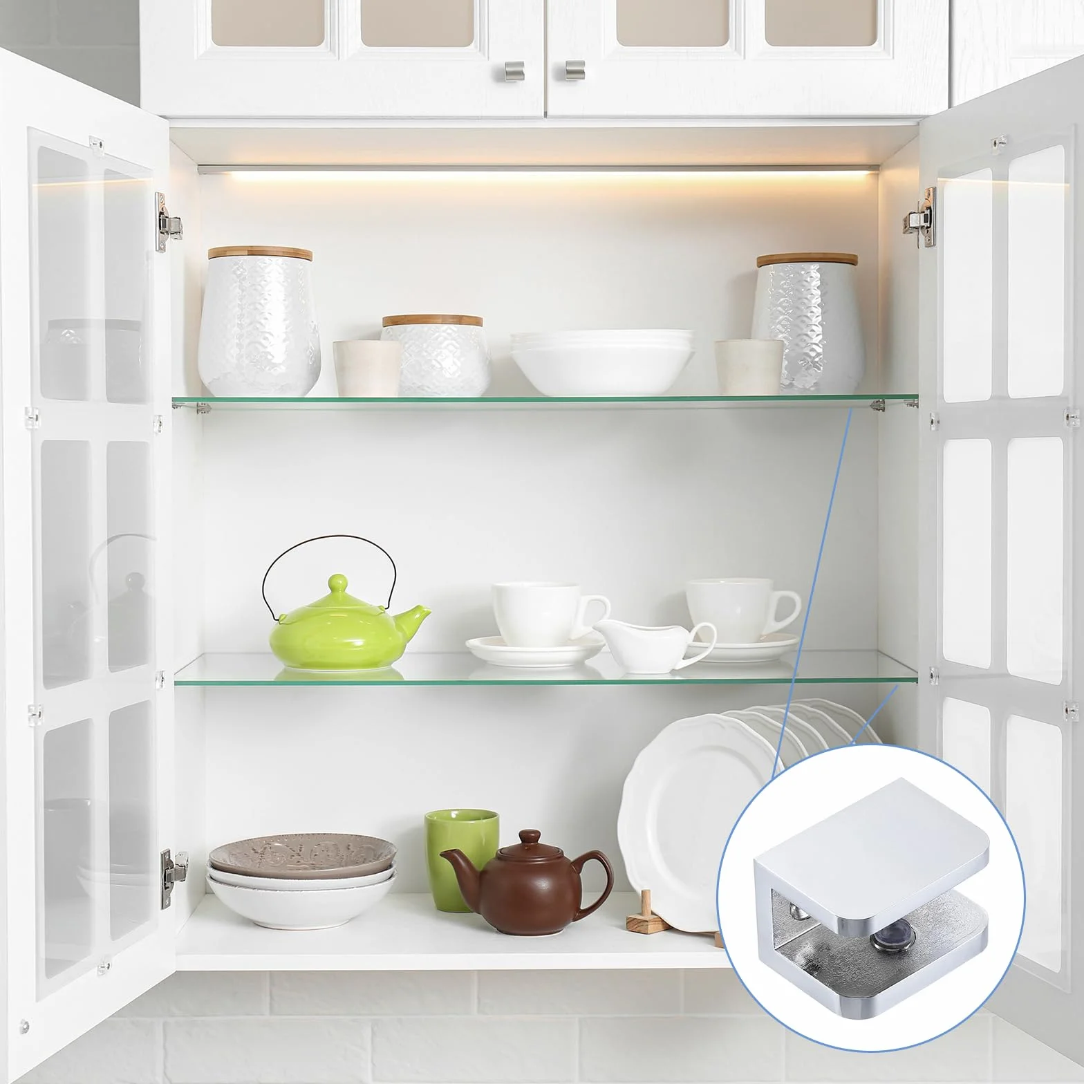 QUARKZMAN 8Pcs Soporte Para Estante De Vidrio, Soporte Para Estante De Vidrio Ajustable De Latón Sólido, Para Estante De Vidrio De Pared Clip Para Vidrio De 8-10mm (0.31"-0.39"), Plata
