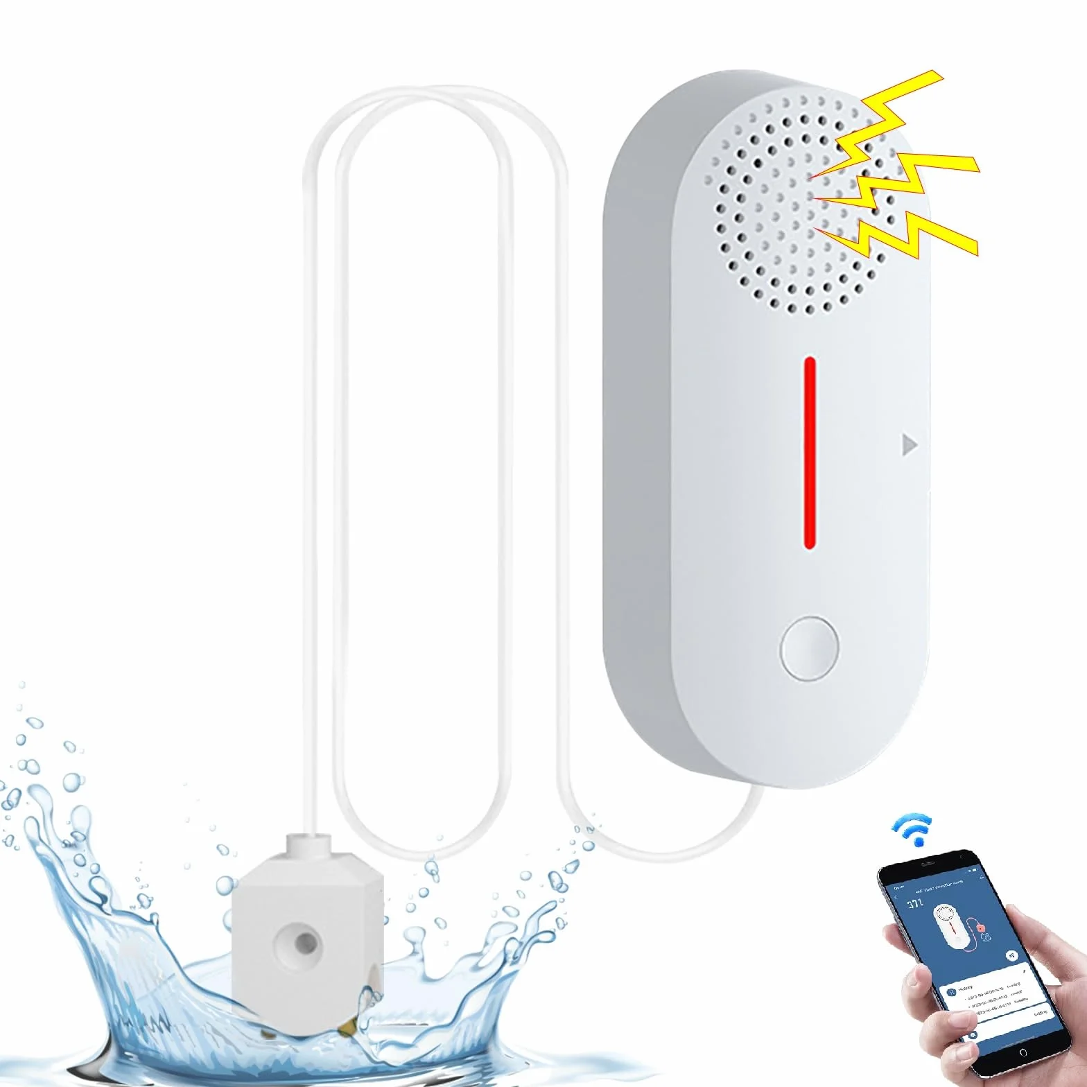 Cuteefun Detector de Fugas de Agua WiFi, Alarma Agua 100dB, Sensor Inalámbrico Tuya/Smart Life para Baño Cocina
