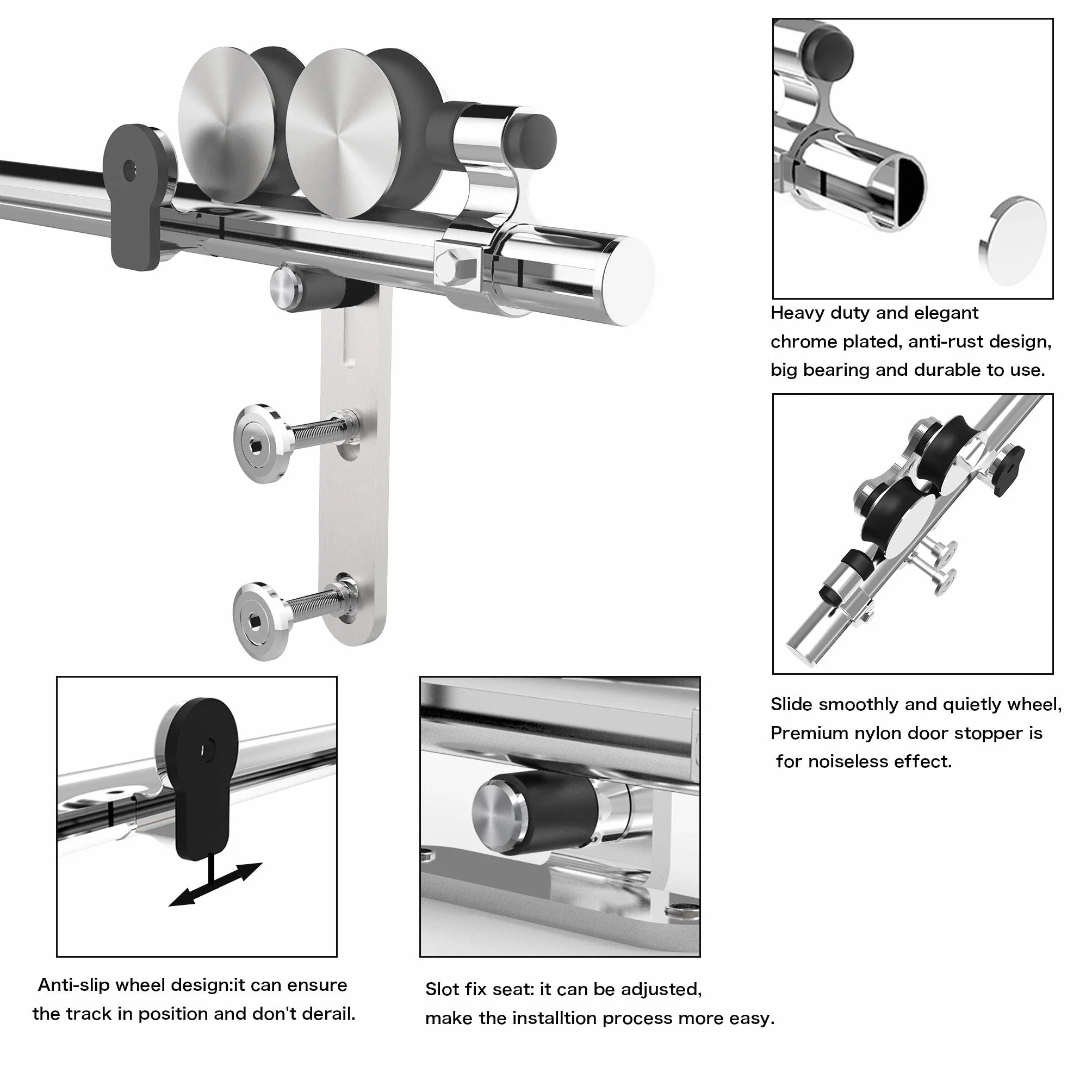 TSMST 5.5FT/167cm Herraje para Puerta Corredera Kit de Acero Inoxidable Accesorios para Puertas Correderas, Riel Juego para Puerta de Madera Soltera-Estilo Y