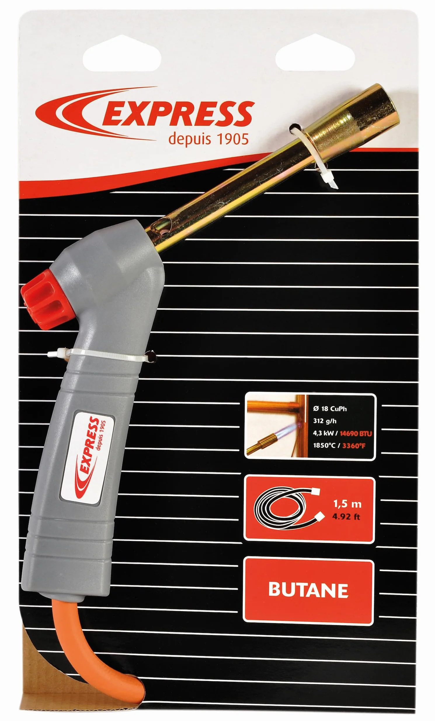 Soplete Gas Butano - Soplete Fontanero Profesional Estandar - Caudal de Gas 312 (g/h) - Potencia 4,3 kW - Quemador de Gas Resistente y Versatil - Quemador de Llama - EXPRESS