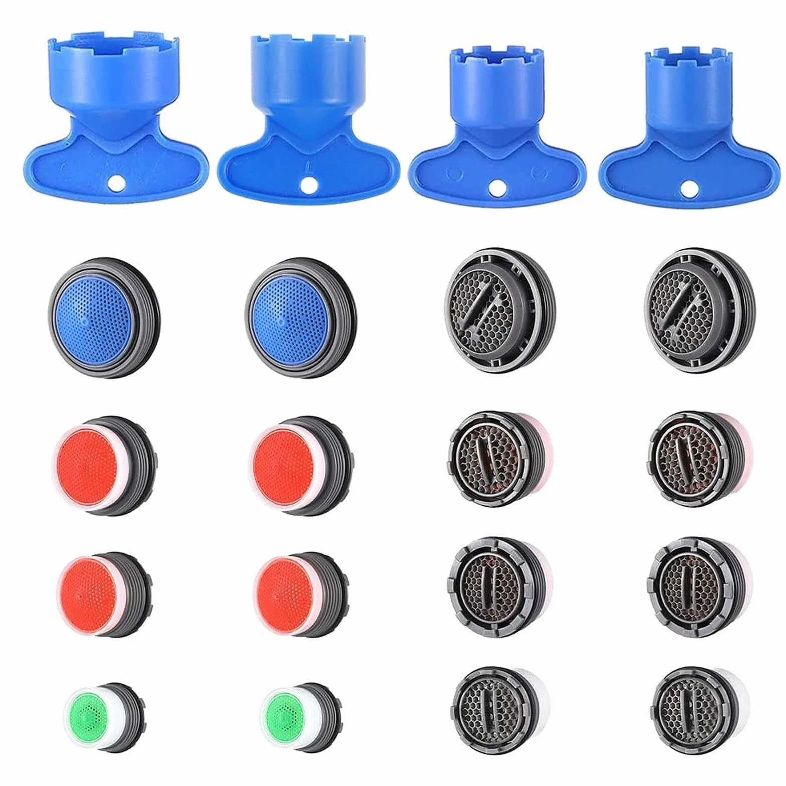 BouGPeng 16 Piezas Aireador Grifo M24 M22 M18 M16 Macho Boquilla Fregadero 24mm 22mm 18mm 16mm Aireadores con Llave Filtro Economizador de Agua para Grifo de Lavabo de Cocina y Baño