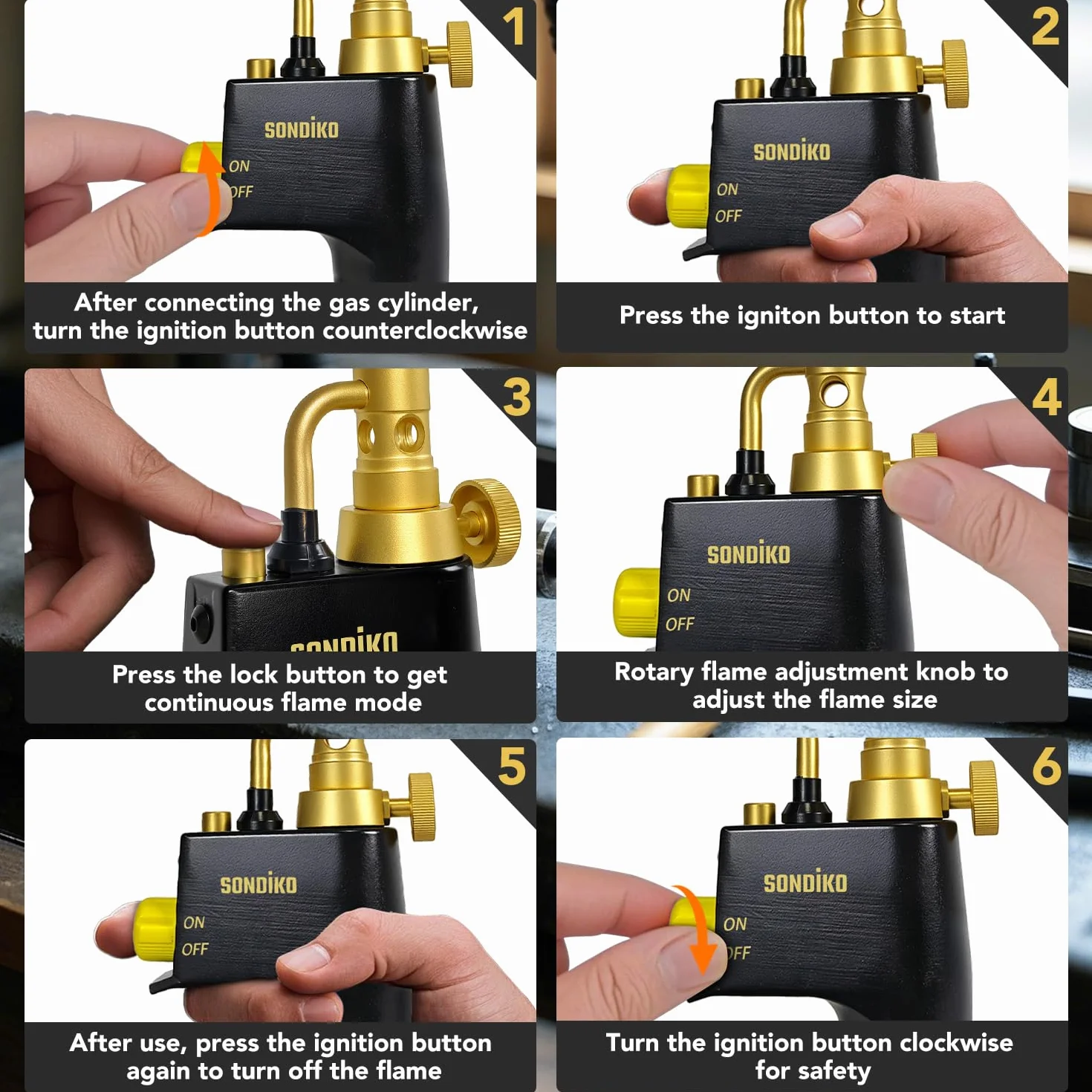 Sondiko Antorcha de propano, GJ-8000 de alta intensidad, cabezal de antorcha de gas, arranque de gatillo, soplete de soplete resistente para soldadura, cocina, barbacoa (cilindros de gas no incluidos)