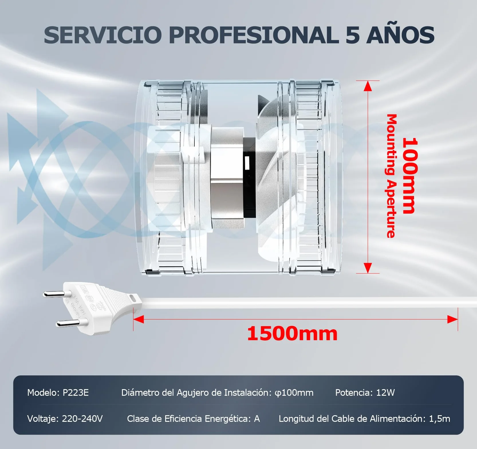 Extractor de Aire en Línea 100 mm Velocidad Ajustable Protección Sobrecalentamiento