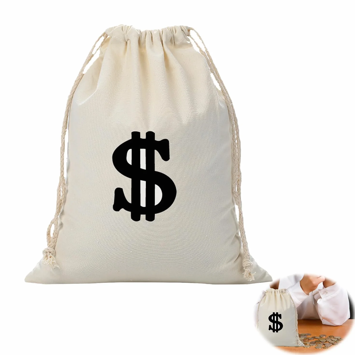 Bolsa de dinero de 28 x 40 cm con símbolo de dólar, bolsa de tela blanca, monedero de ladrón de bancos, monedero versátil, juego de accesorios de ladrón para carnaval, disfraz de ladrón, disfraz de la