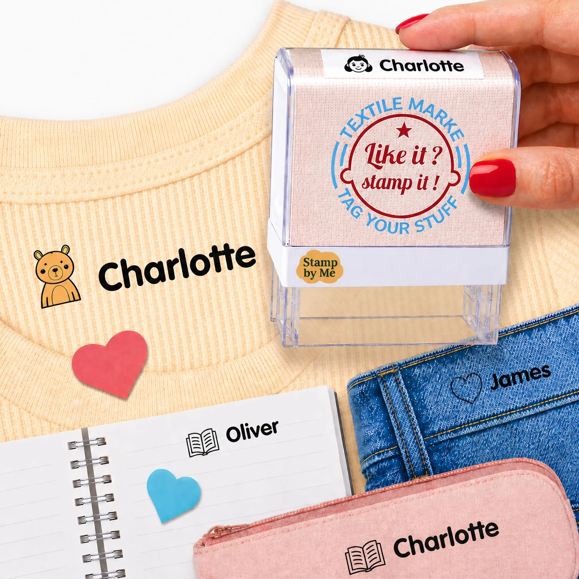 Sello de Ropa Personalizado para Niños | Marcador de Nombre Textil Impermeable para Uniformes Escolares