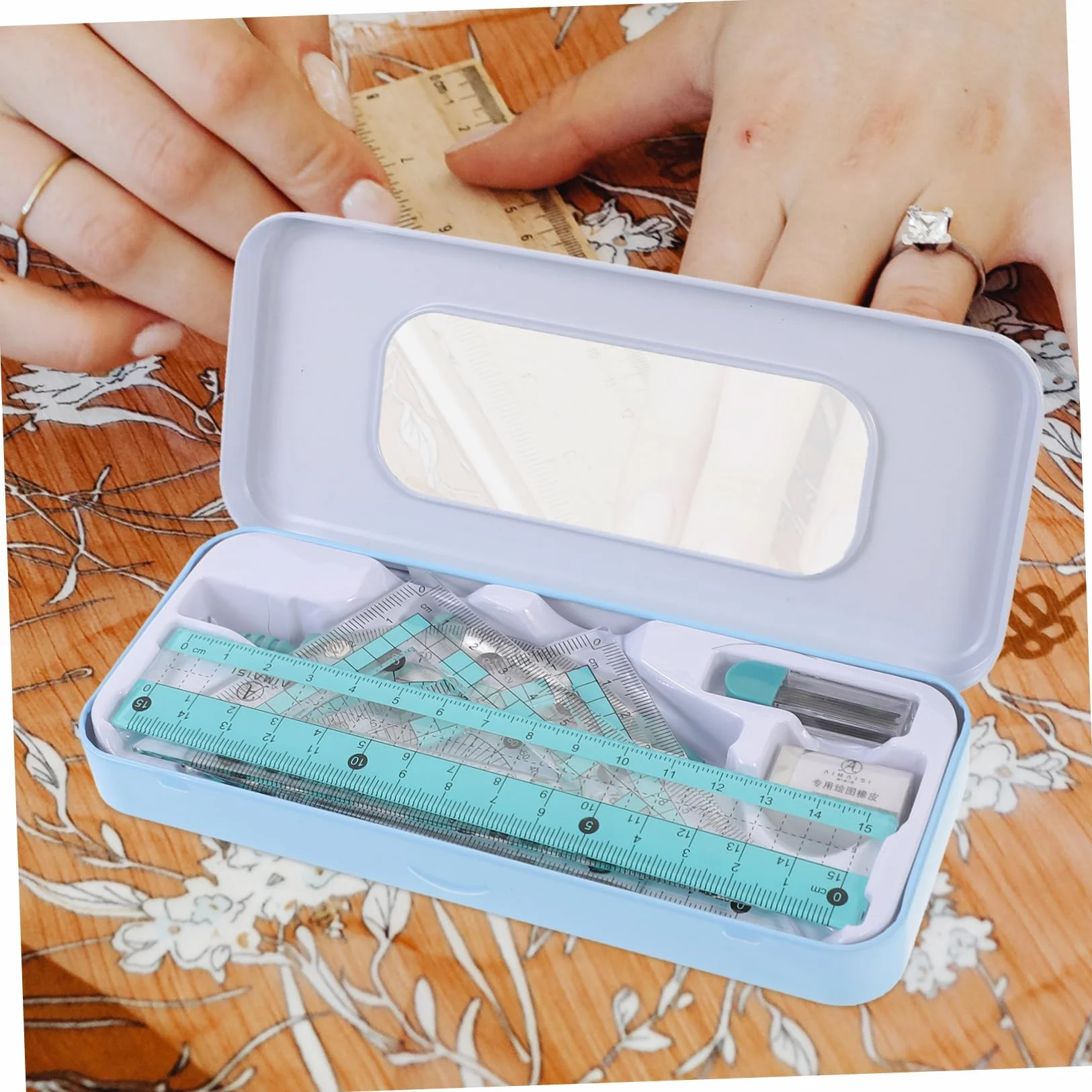 Compas Escolar Set de Geometria 7 Piezas Kit de Aprendizaje Completo con Regla Transportador