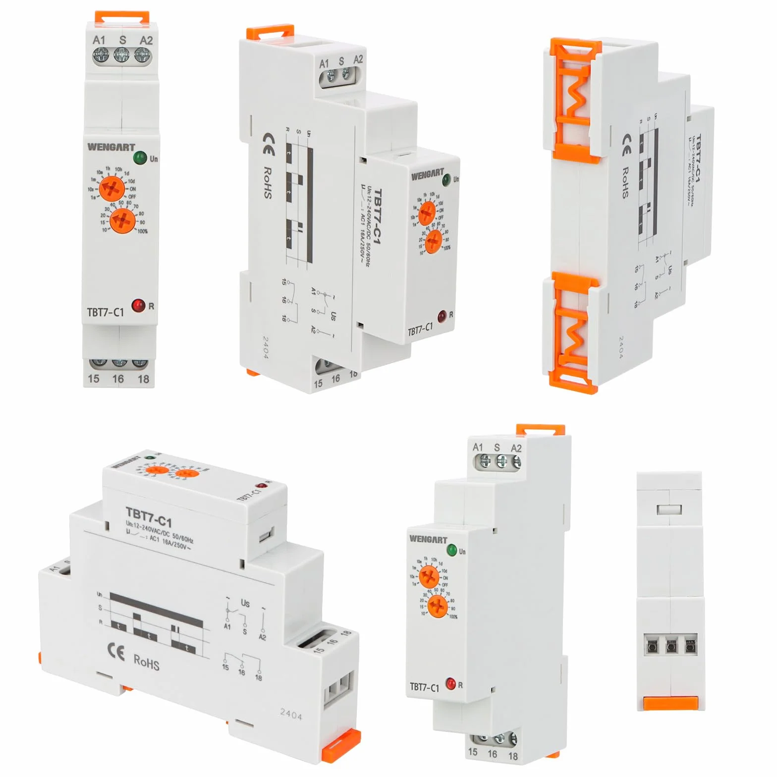Wengart Relé de tiempo de retardo TBT7-C1, Delay Off_1SPDT Apagado retrasado relé de retardo de tiempo con función única, ACDC12-240V 16A, adecuado para el control de retardo de la carga