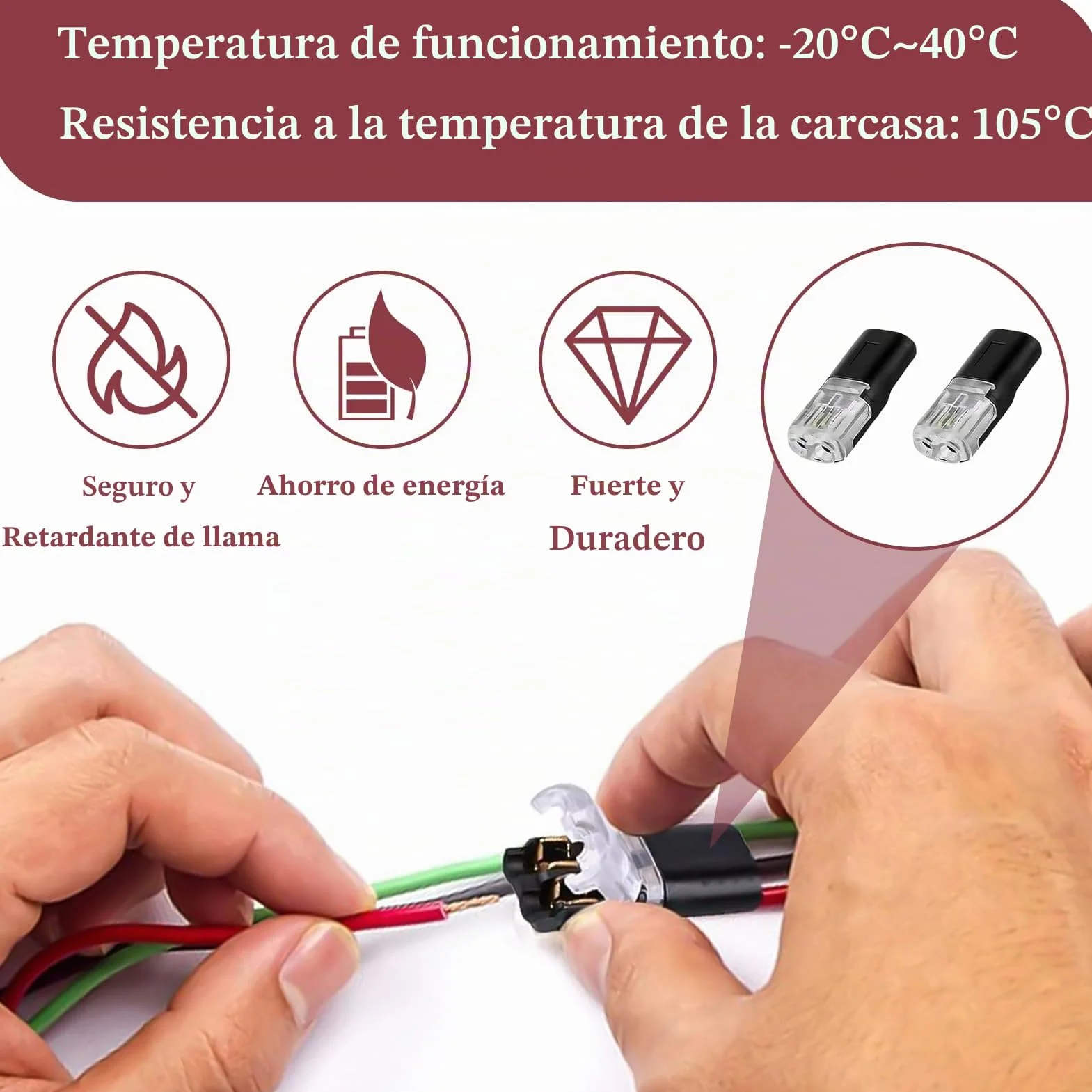 Conectores Eléctricos Rápidos 2 Pines 18-22 AWG, 30 Piezas, para Hogar y Automoción
