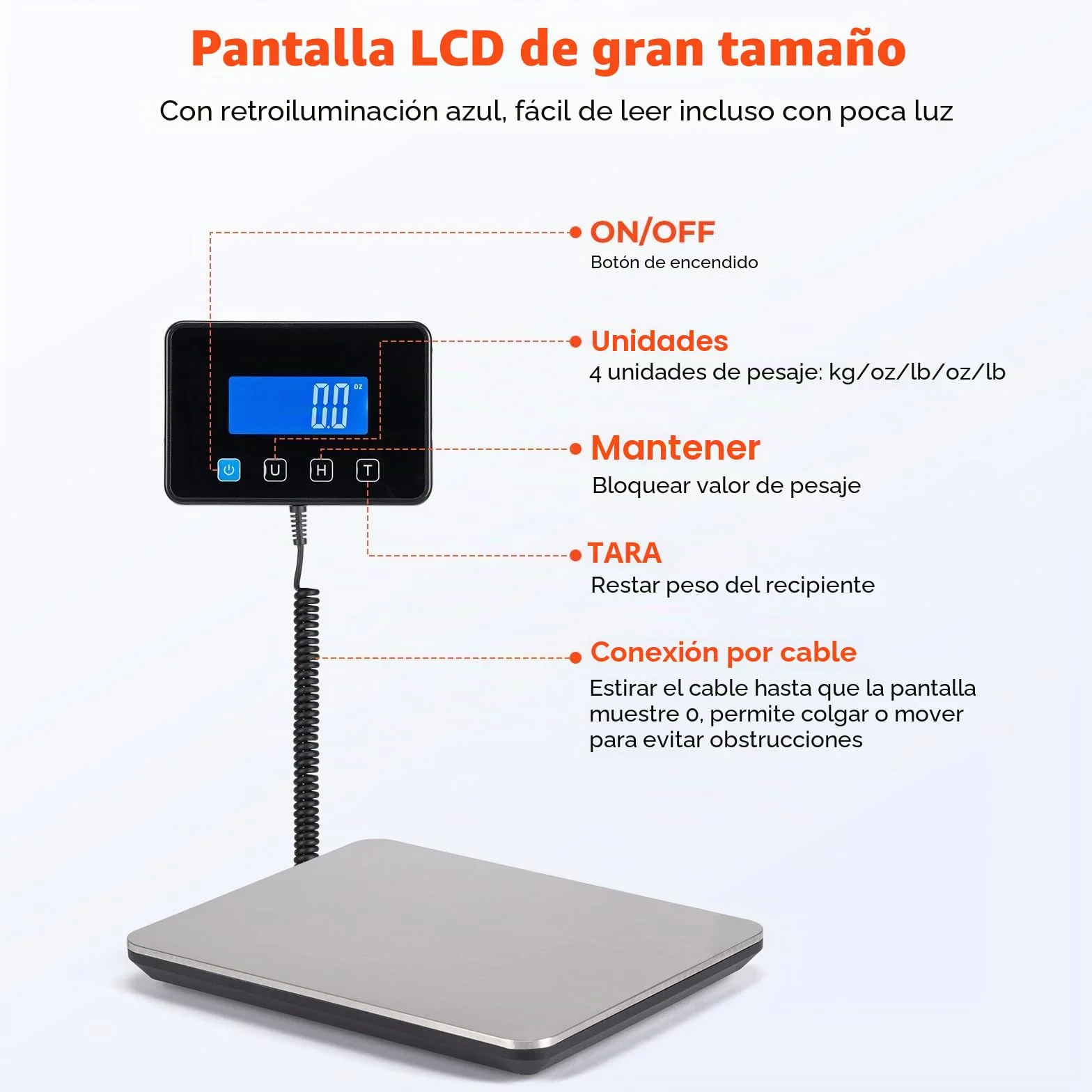 MUNBYN Bascula Industrial 200kg/50g, Acero Inoxidable, Pantalla LCD, con Retención/Tara, para Equipaje y Almacén