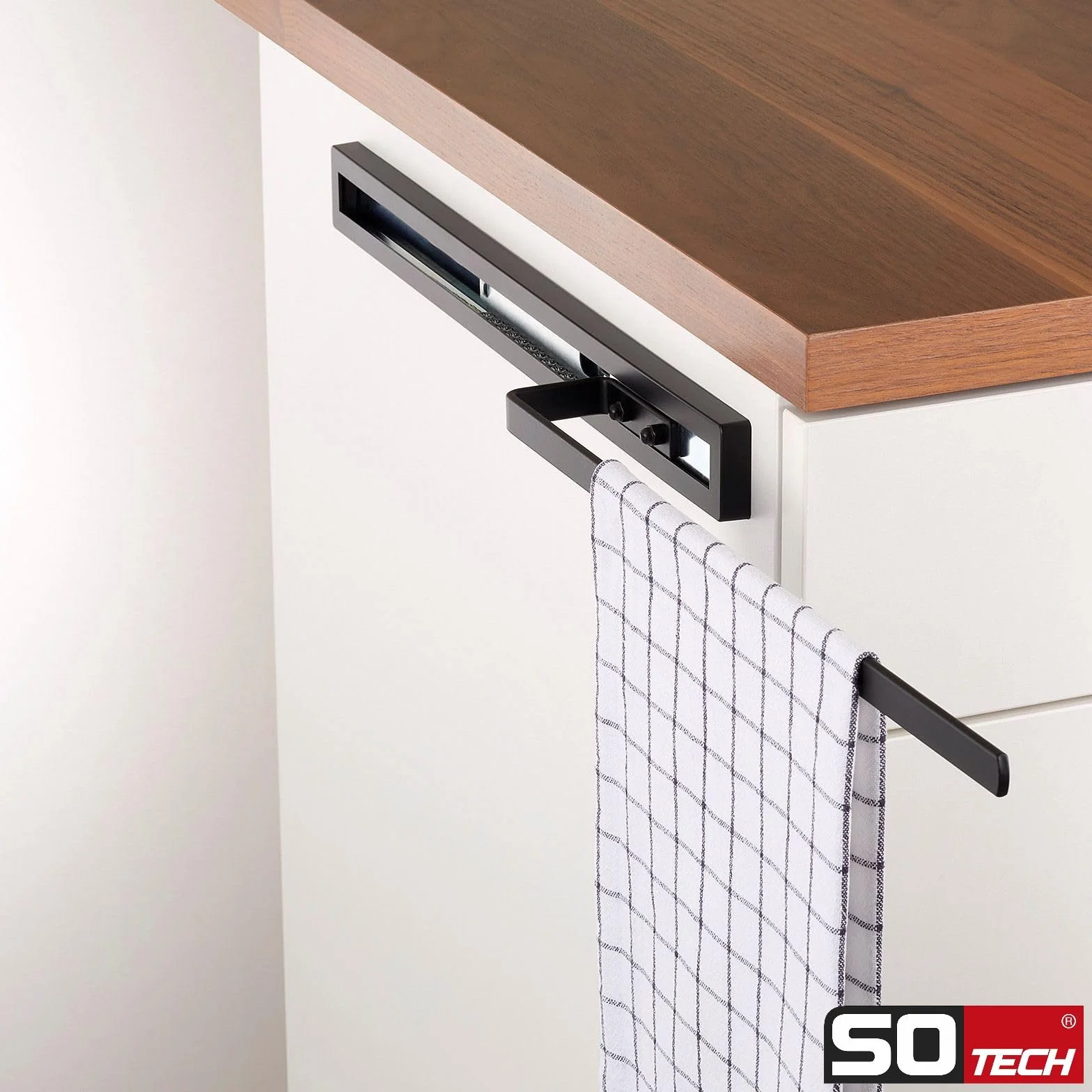 SOTECH Toallero extraíble Style de 1 Brazo Negro 415 mm de extensión 300 mm Toallero para Montaje Lateral y bajo Lavabo en baño y Cocina