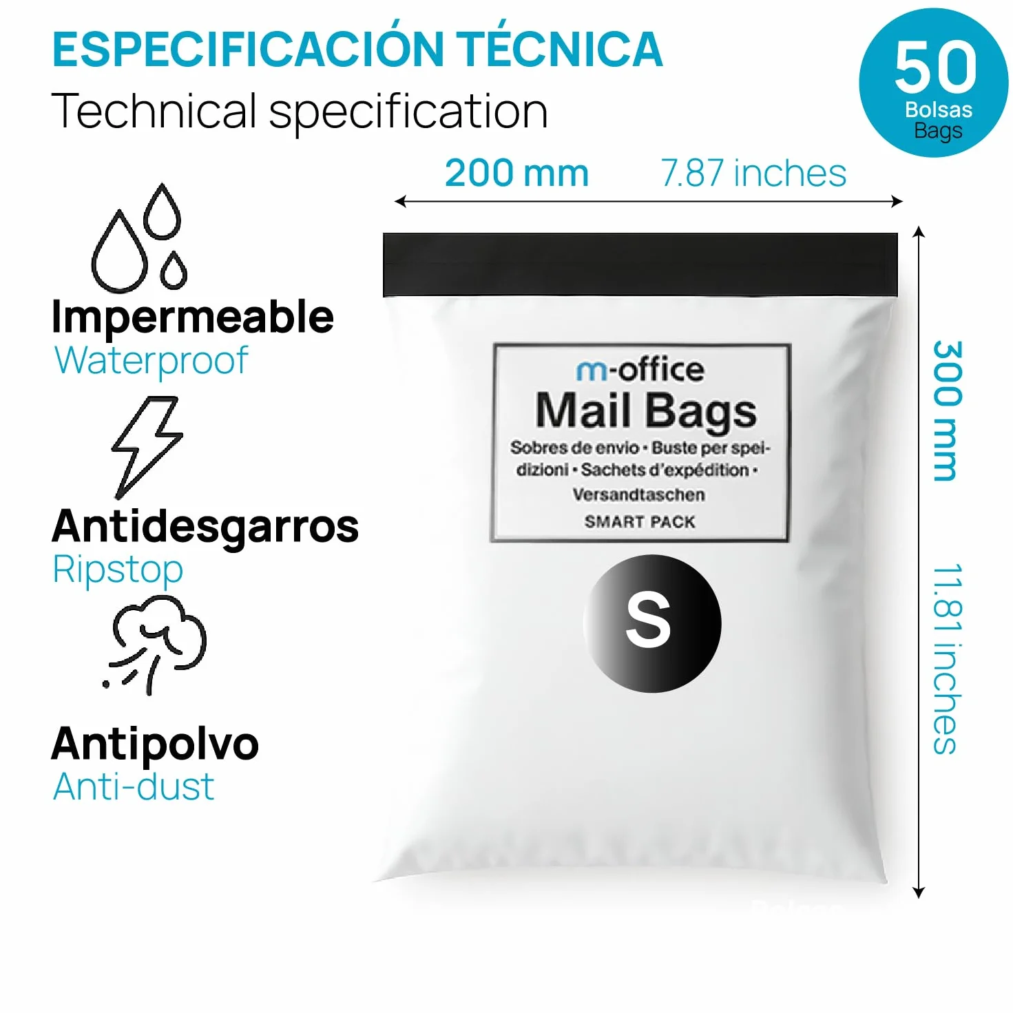 Bolsa Envío 50 uds S (200×250+50 mm) Sobres Envíos Bolsas Ropa Vinted Embalaje Paquetes Shipping Bags Envíos Online