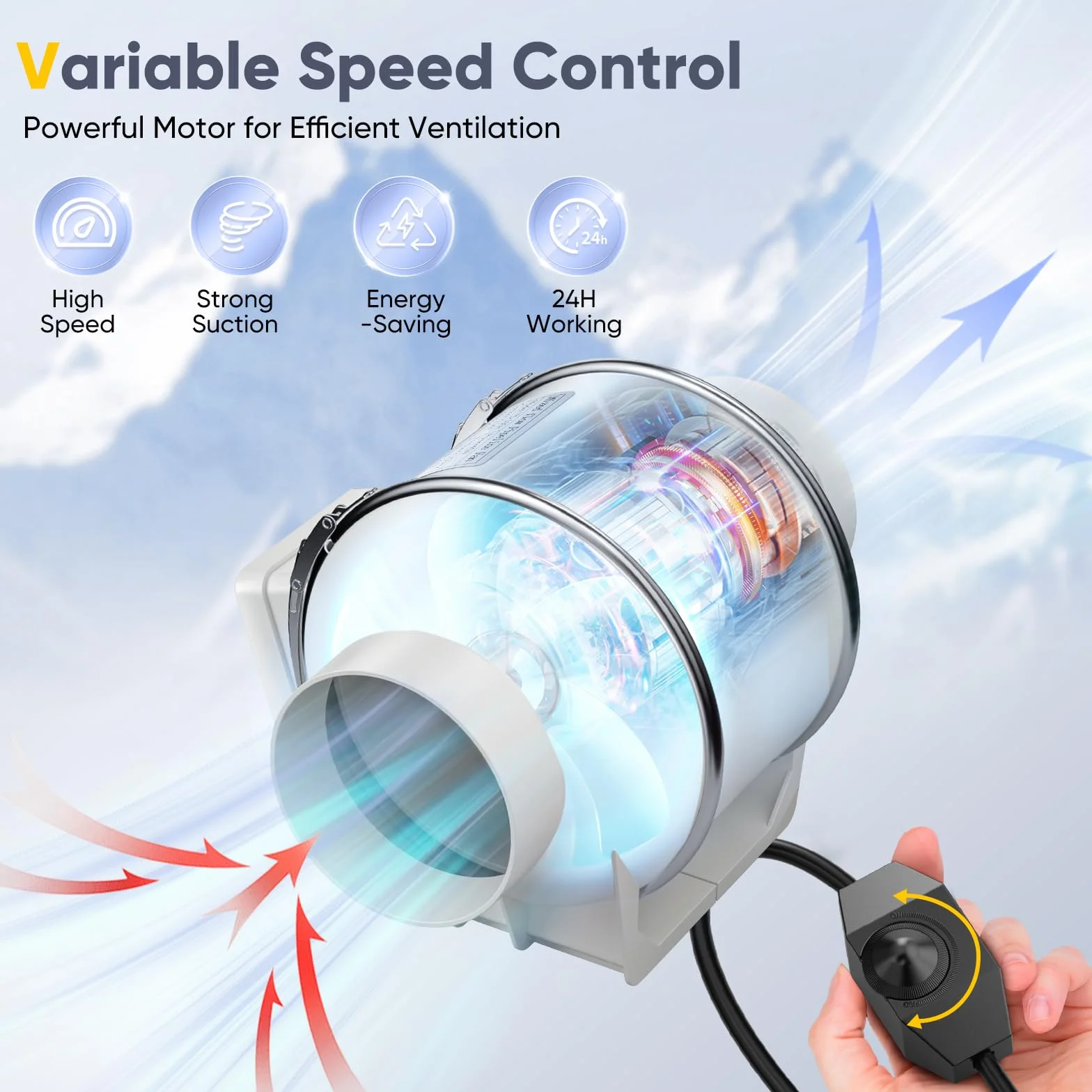 Extractor de aire para baño 310 m³/h control de velocidad variable