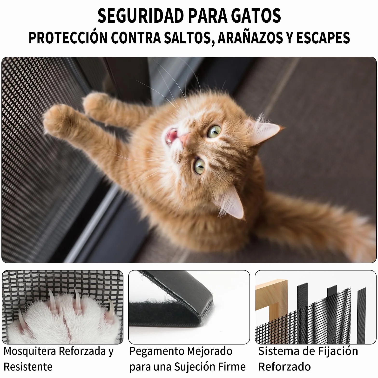 BKSAI Mosquitera Ventana para Gatos, Red Anticaída Adhesiva sin Taladrar, Malla Recortable Resistente a Arañazos, Protección Mascotas para Ventana - 130x150CM Negra