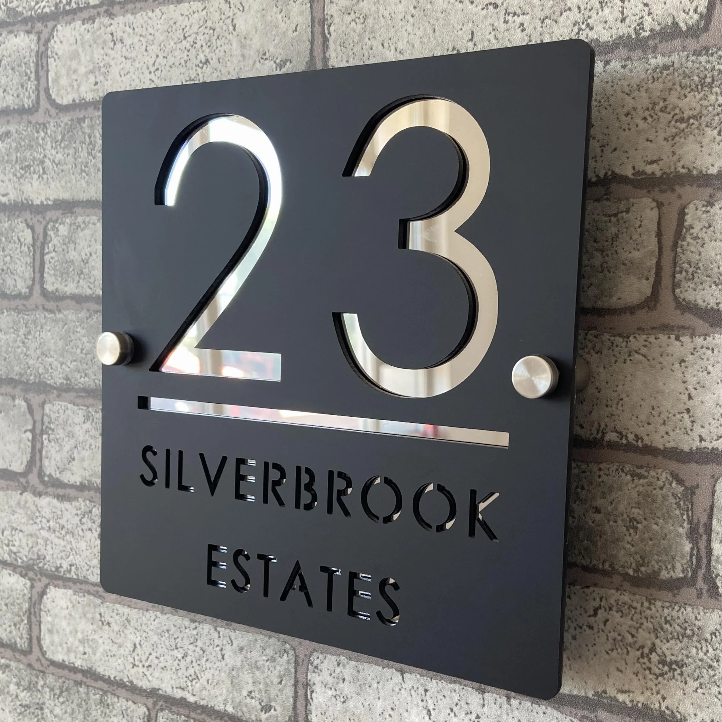Placa de Número de Casa Personalizada 3D en Acrílico Negro y Plateado, Números Flotantes, Señalización Resistente al Clima para Puerta Interior y Exterior, Ideal para Hogar, Hotel, Apartamento, Tienda