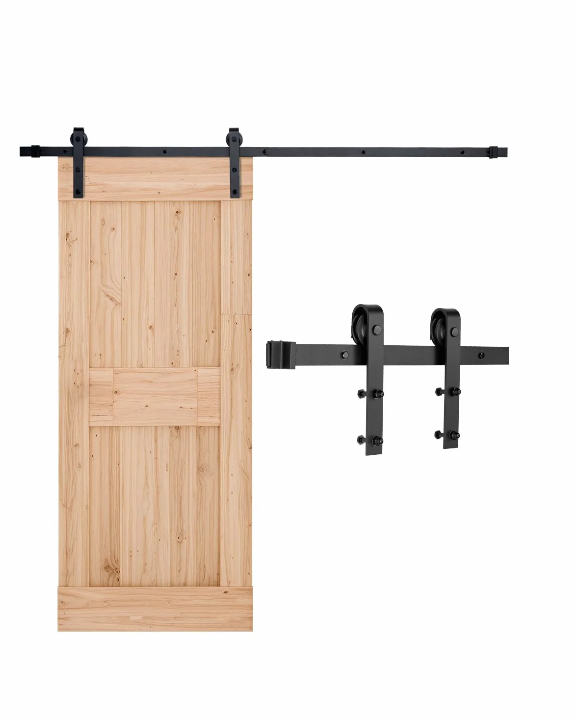VEVOR Kit de Herrajes para Puerta Corrediza de Granero de Acero al Carbono Riel de 1,83 m para Una Sola Puerta Ancho Máximo de 91,44 cm Espesor de 34,92-44,45 mm Carga de 150 kg para Hogar, Negro