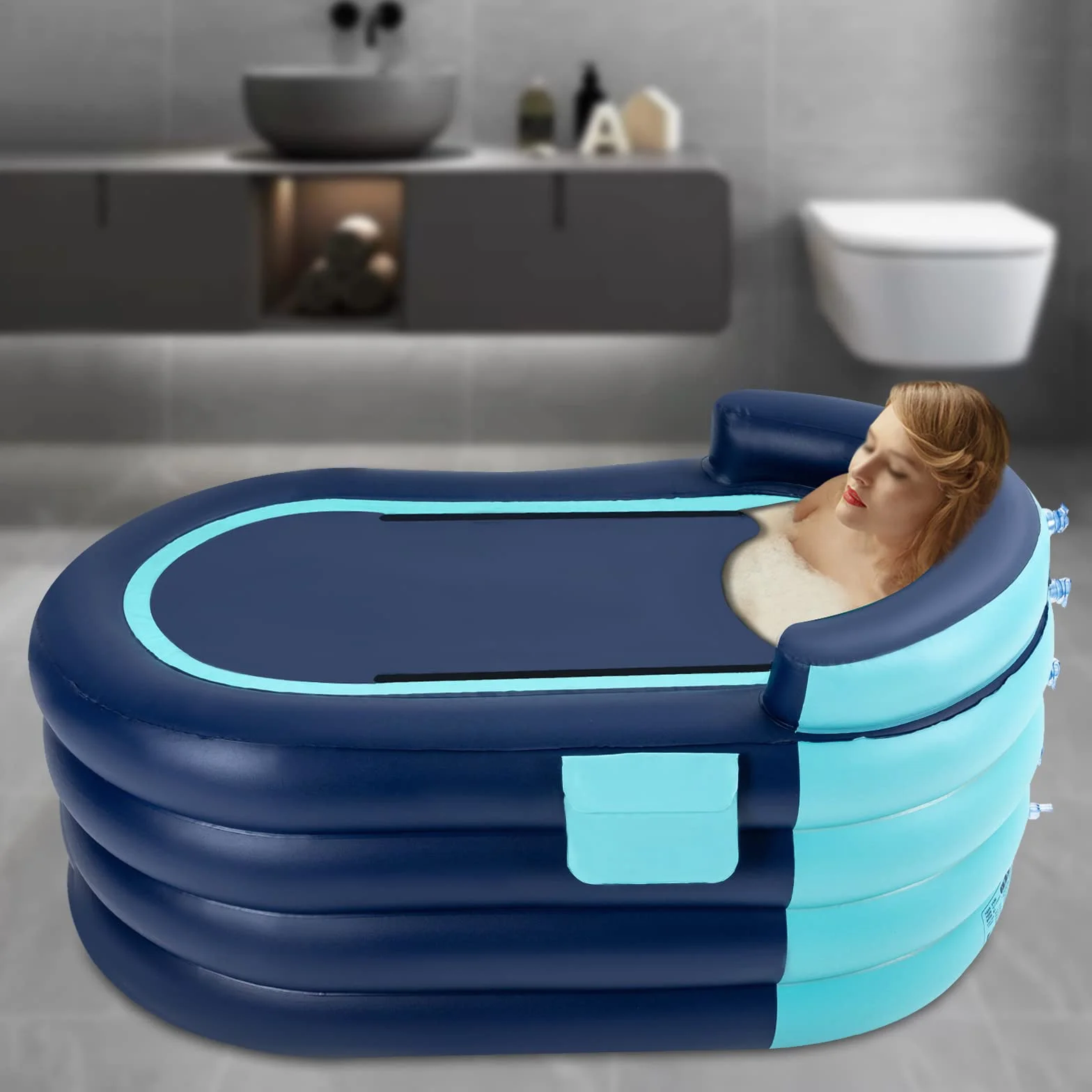 Bañera portátil hinchable para adultos, con respaldo para baño, ducha y balcón, hasta 100 kg, 84 x 140 x 74 cm