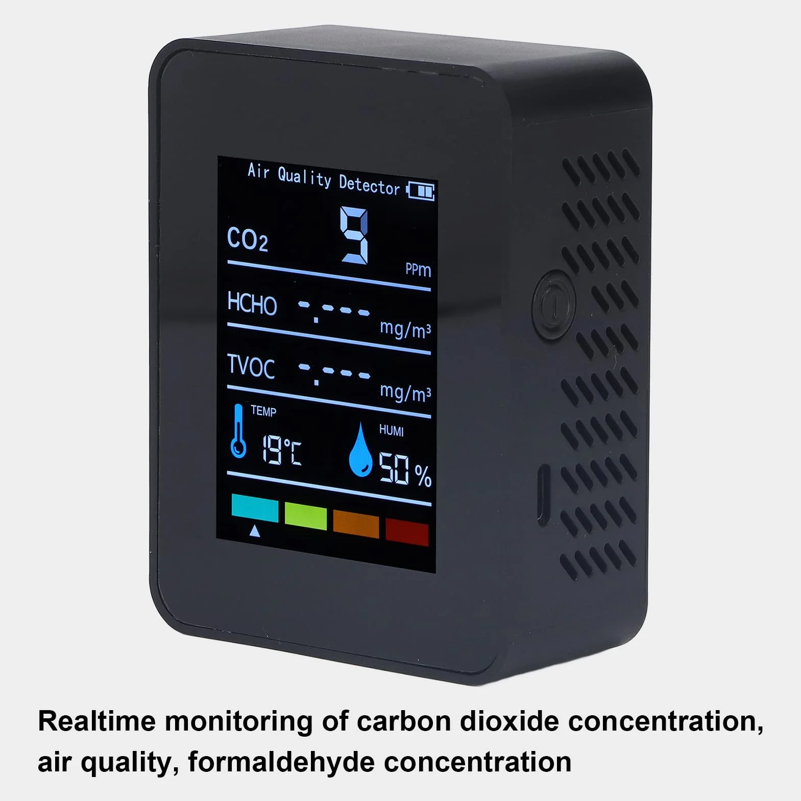 Monitor de Calidad del Aire CO2 Negro LCD TVOC HCHO Temperatura Humedad Medidor