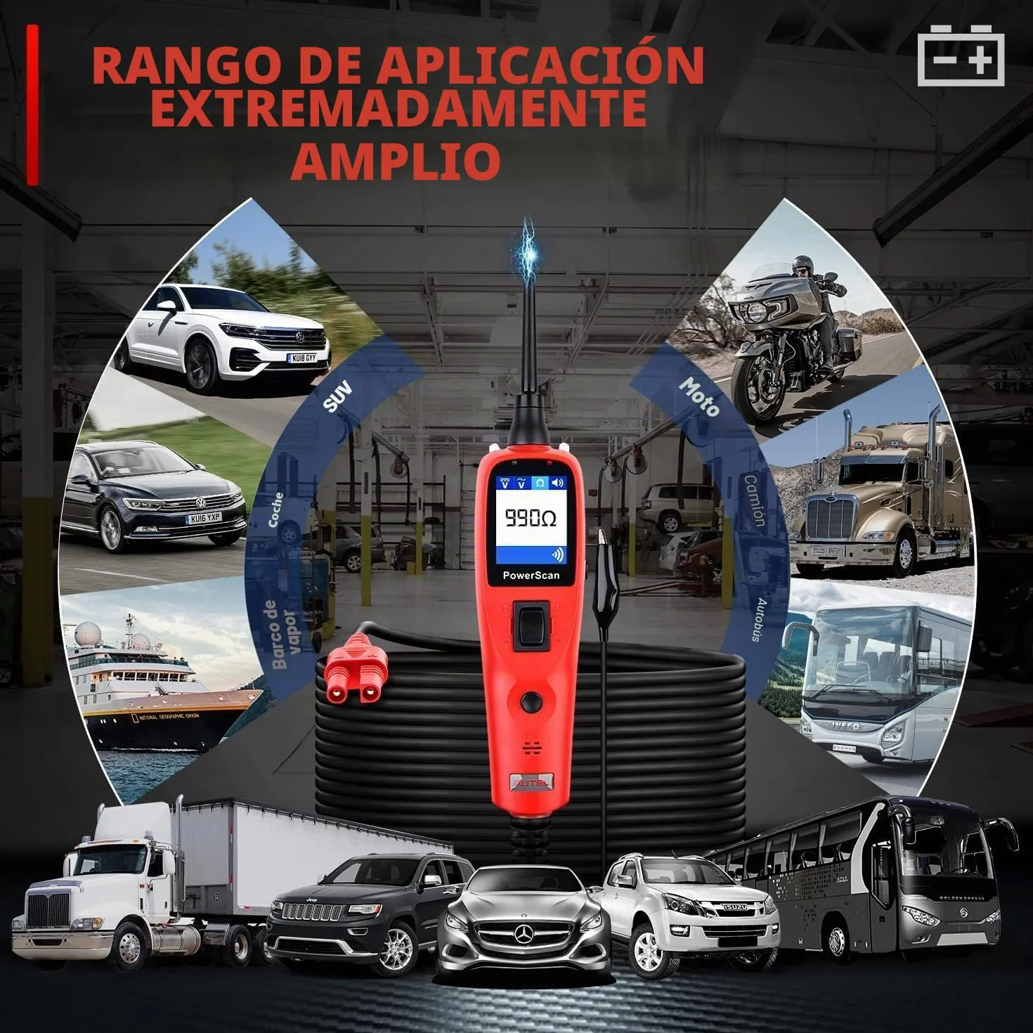 Autel PowerScan PS100 Kit Sonda Circuito, Herramienta Diagnóstico Sistema Eléctrico 12V 24V,Lectura Resistencia Corriente CA/CC, Activación Componente,Prueba Corto/Tierra/Continuidad/Remolque,6M Cable