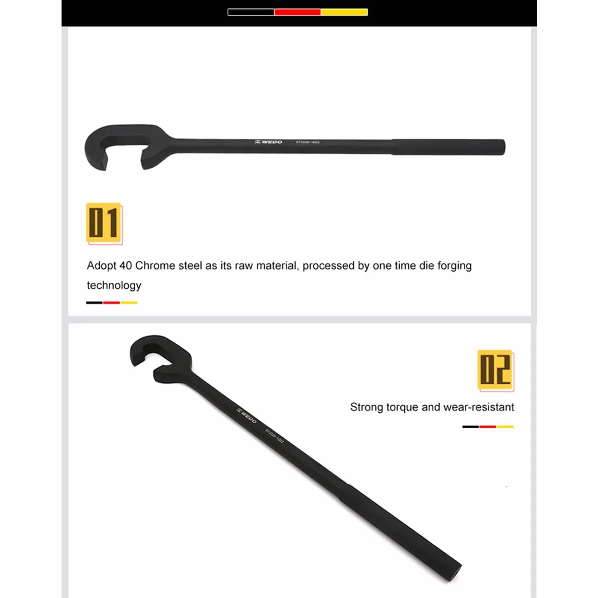 WEDO Llaves combinadas tipo C llave inglesa llave con extremo abierto herramienta para extracción e instalación 40 acero cromado resistencia al desgaste ancho 40 mm longitud 450 mm