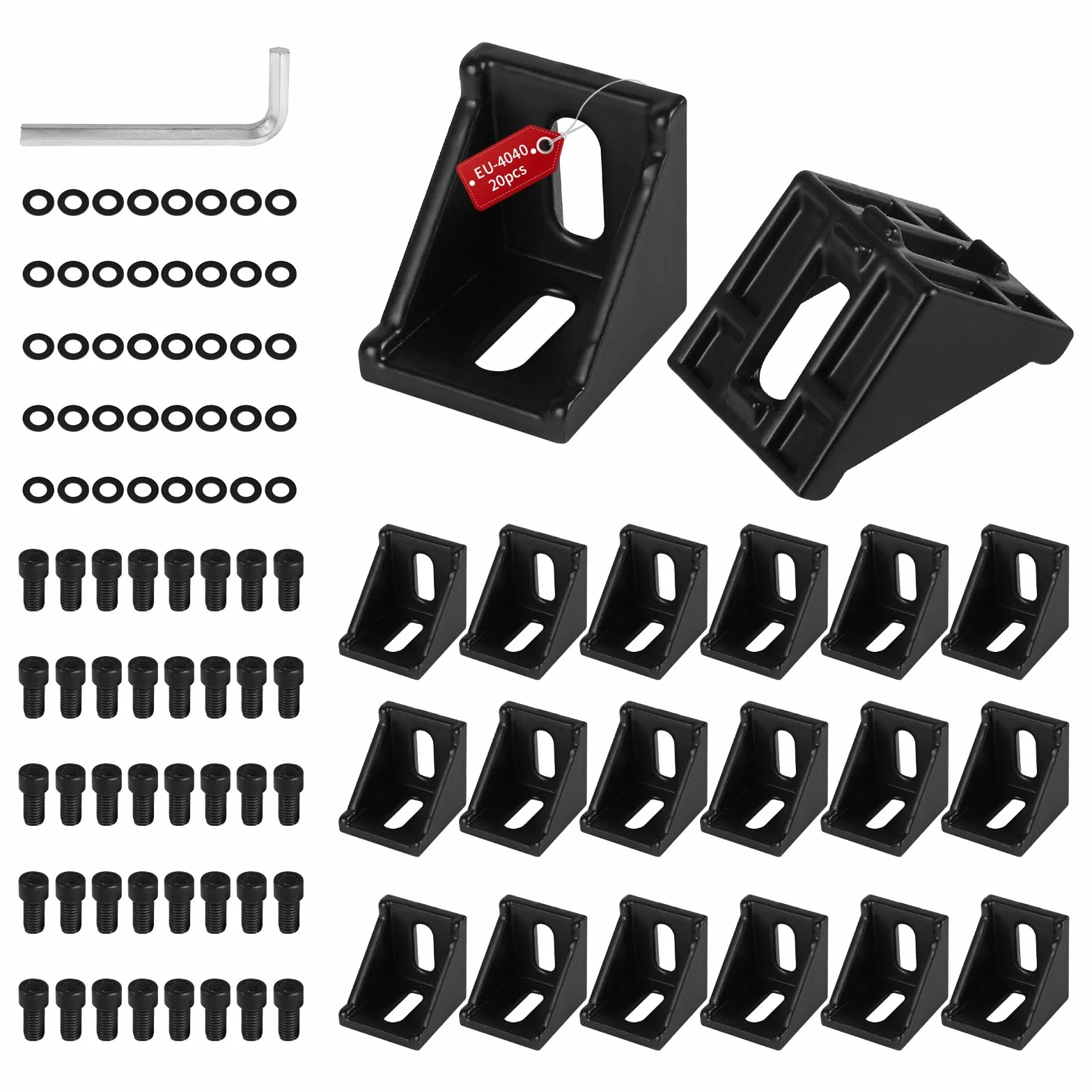 20pcs Conectores angulares de aluminio, ángulo de 40 x 40, Soporte de pared de ángulo de 90 grados, Perfil de aluminio 4040, Ranura 8 para perfil de puntales, Impresora 3D