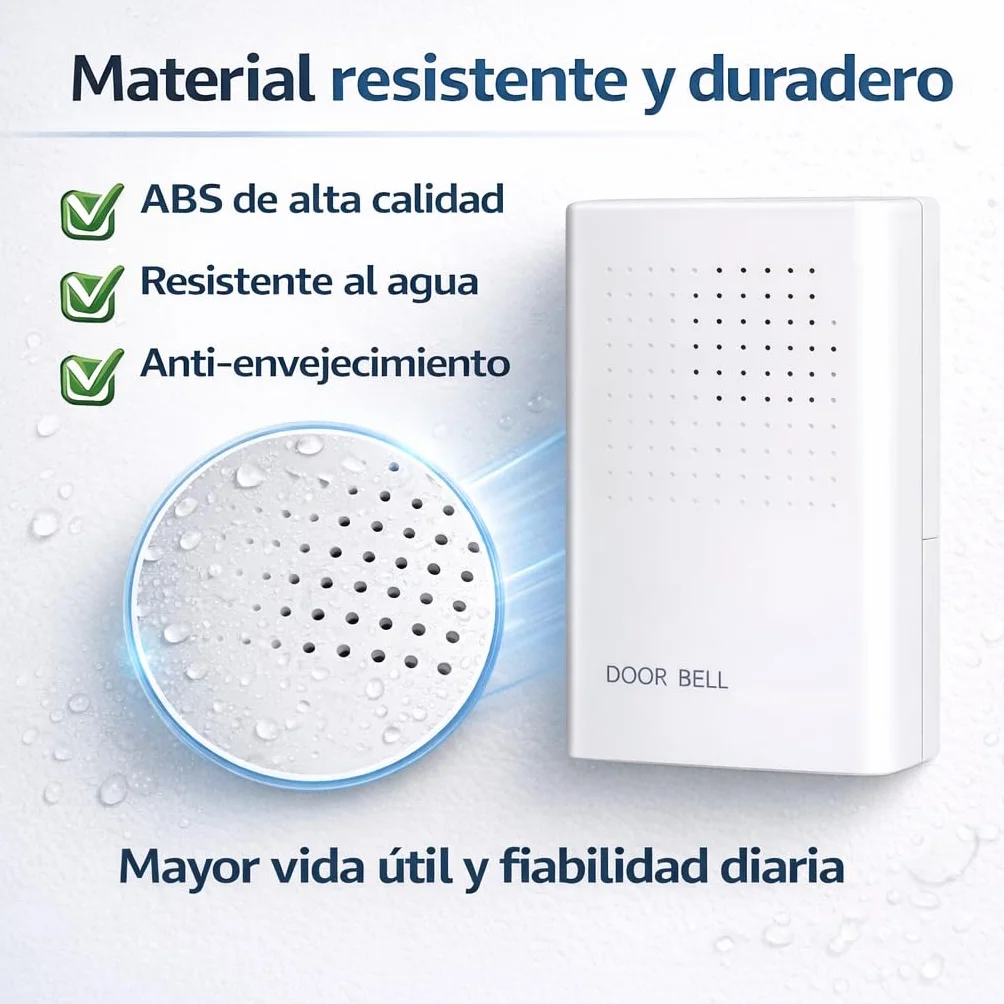 Timbre Eléctrico 12V Cableado para Puerta, Sonido Claro y Potente, Resistente Agua ABS, Hogar