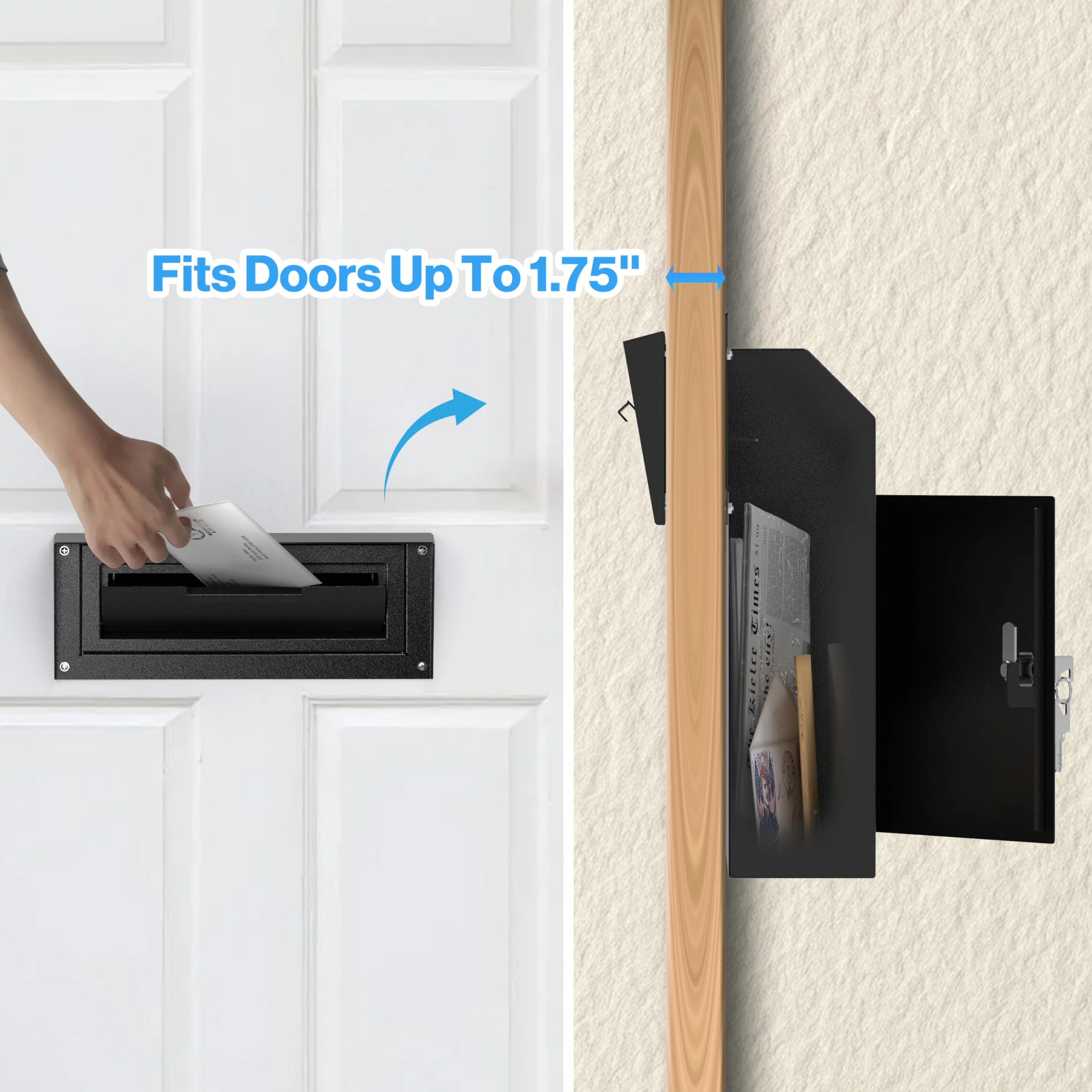Pochar Buzón Resistente a la Lluvia para Puerta, buzón de Acero galvanizado Resistente a la Intemperie para Llaves, depósito, Pago, Correos – Buzón de Correo a través de la Puerta (Negro)